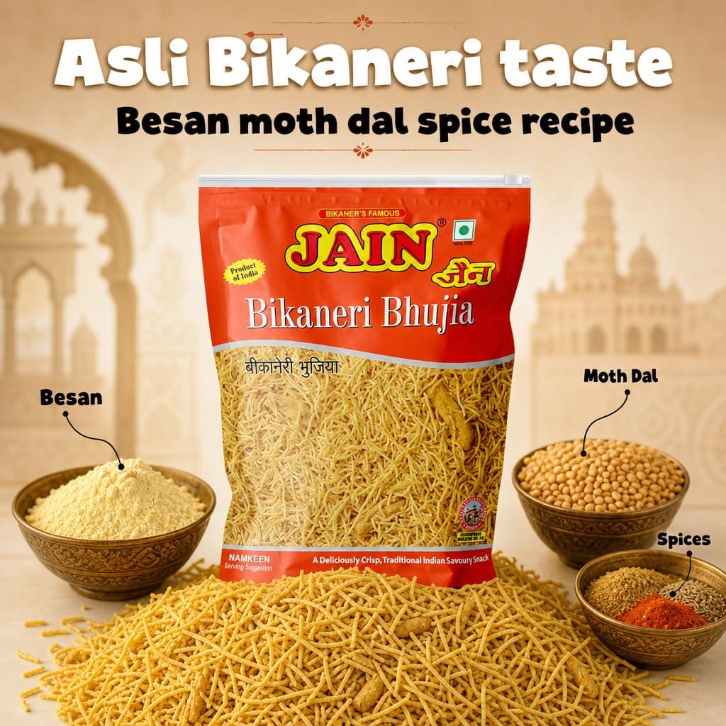 JAIN Bikaneri Bhujia, Size - 1Kg, Asli Bikaneri, Handmade, No Palm Oil, Zipper Pack — image 4