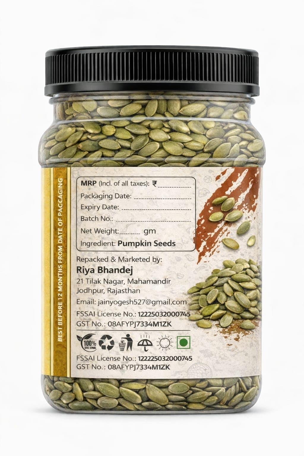 Pumpkin Seeds,– Rich in Protein & Zinc, High Fibre Snack – Non-GMO, Un-salted – Healthy Snacking/Baking/Smoothie Topping. (1000 g) — image 3