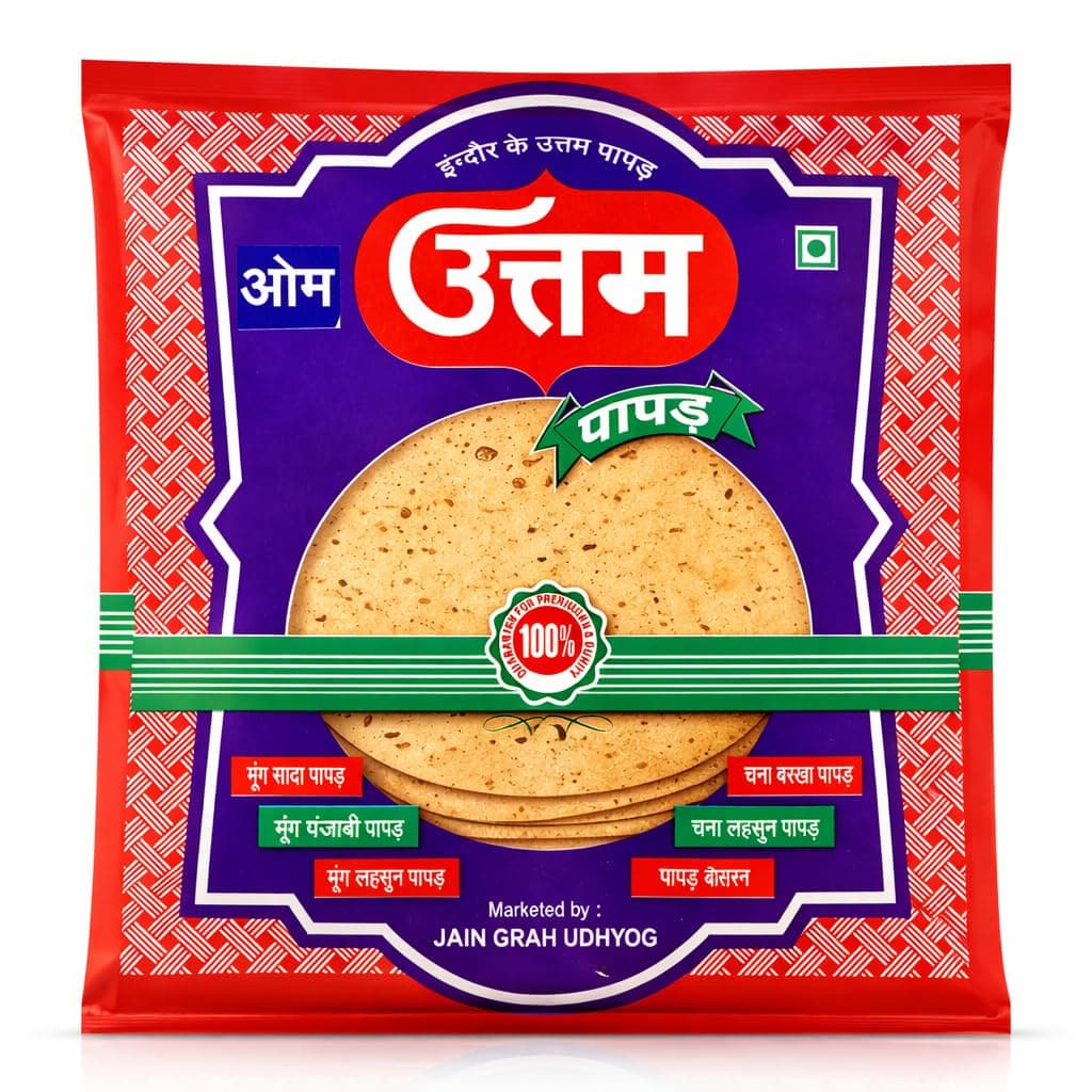 Om Uttam Chana Masala Papad - 100% Natural Papad | 400 Gram | Fresh and Homemade