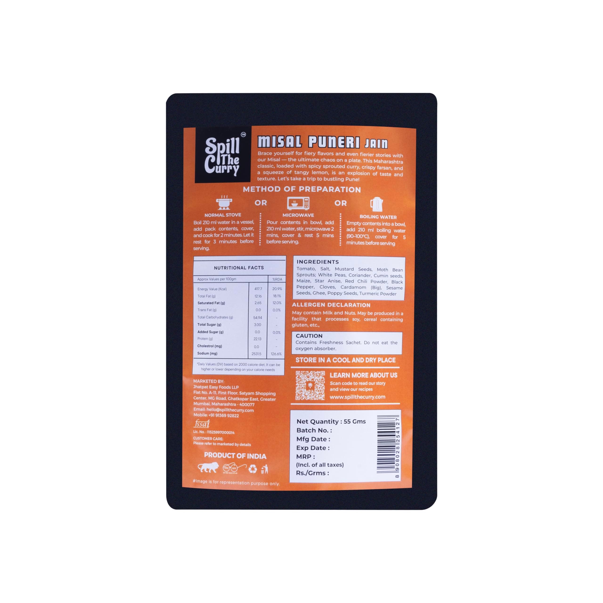 SPILL THE CURRY Pav Bhaji Jain & Misal Jain Ready to Eat Combo | No Onion No Garlic | Freeze-Dried Meals | Instant Heat & Eat | Pure Veg Jain Food | Travel & Hostel Friendly | Pack of 2 (1 Pav Bhaji Jain + 1 Misal Jain) — image 3
