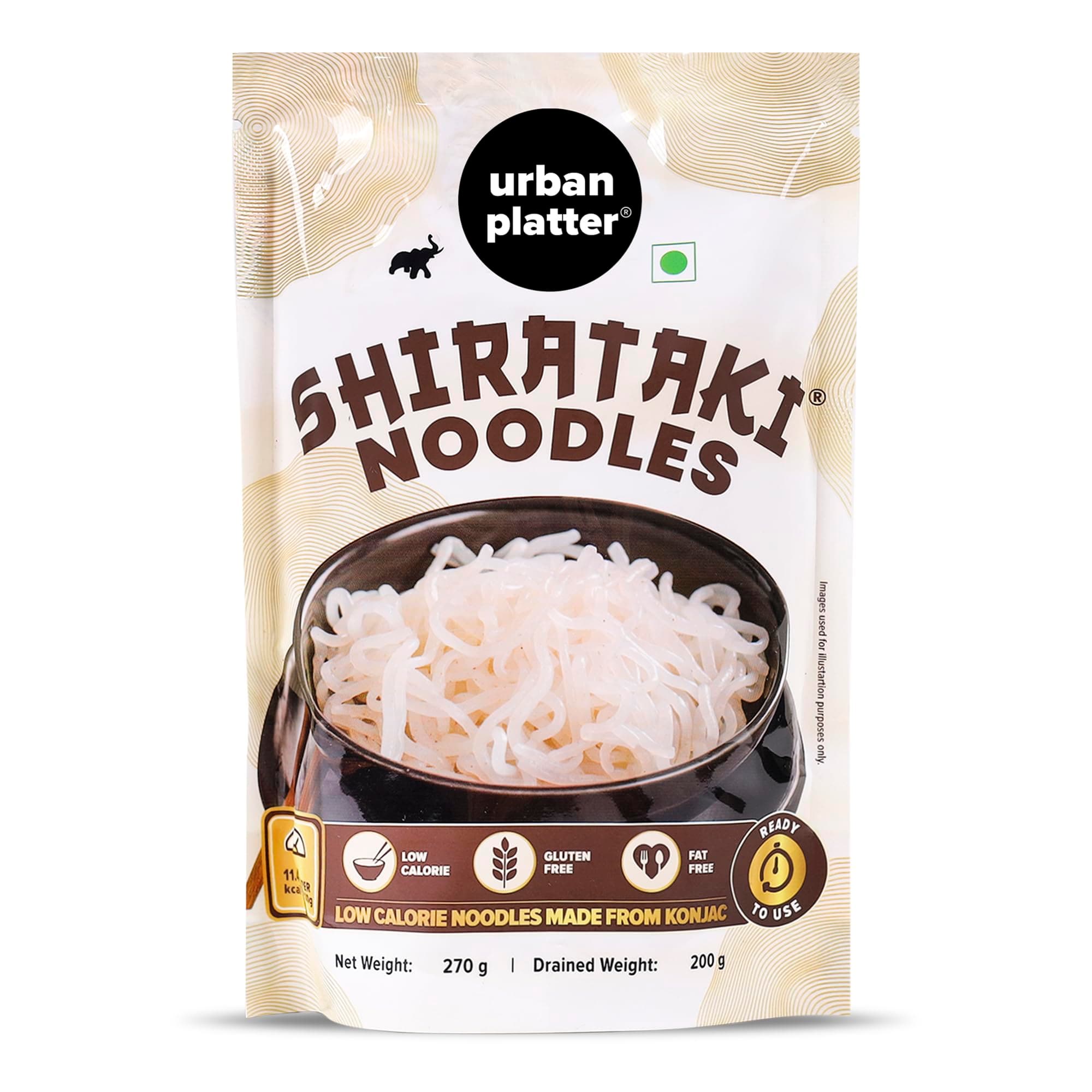 Urban Platter Shirataki Konjac Noodles, 270g (Fat-Free, Gluten-Free, Low Carb, Ready to Use)