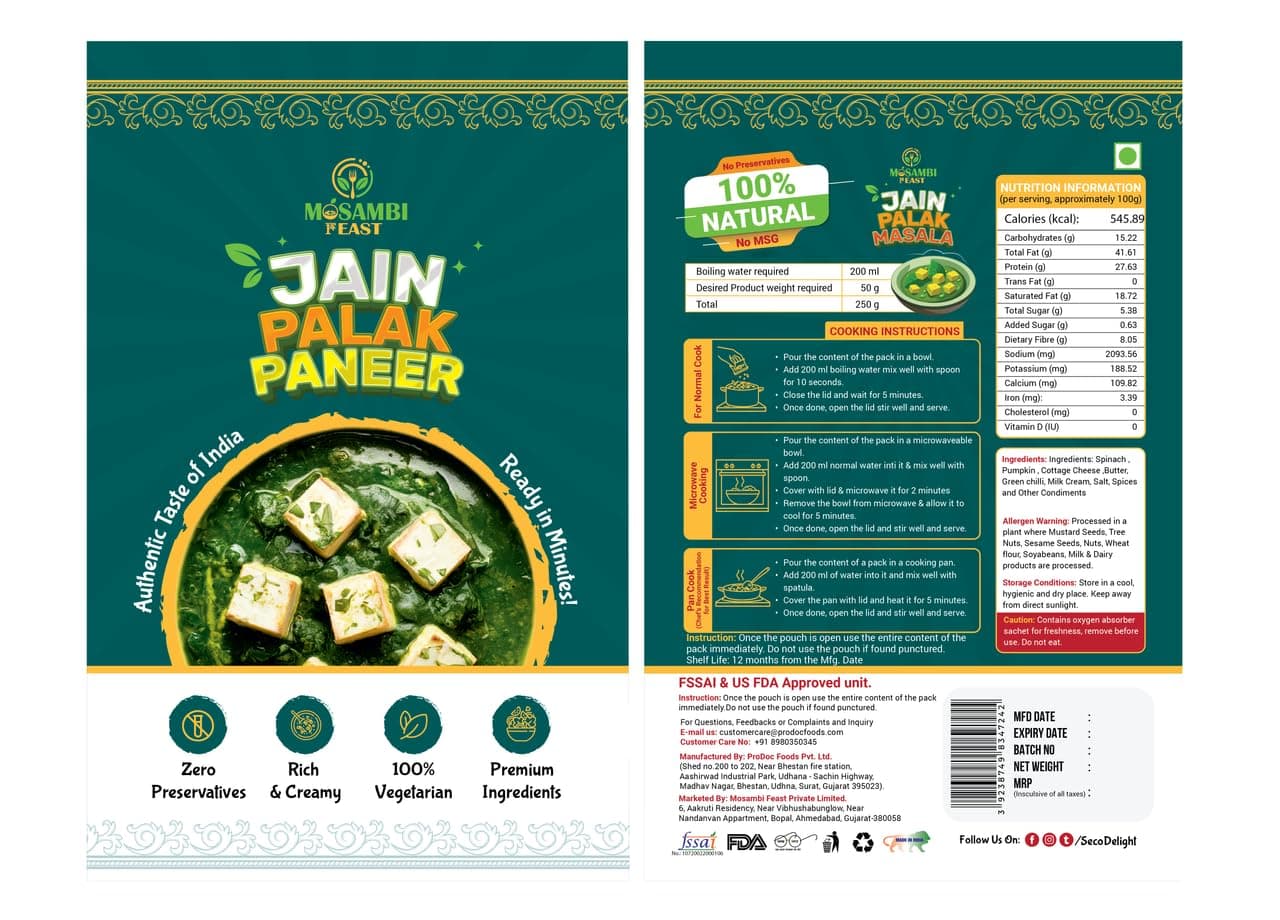 MOSAMBI FEAST Ready-to-Eat Jain Palak Paneer | 100% Natural Zero Preservatives | Rich Creamy Authentic Indian Flavors | Premium Vegetarian Ingredients — image 4