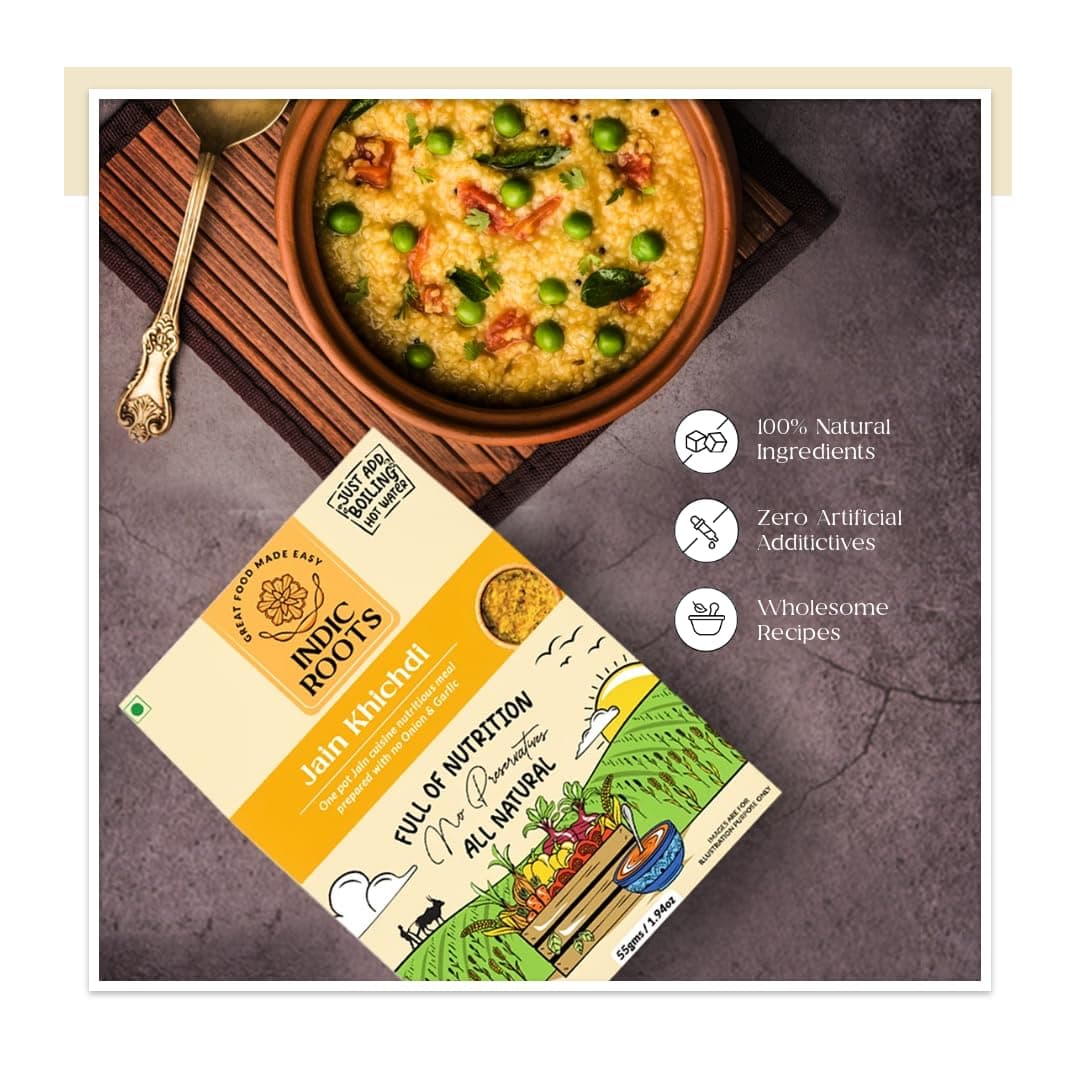Indic Roots Jain Khichdi, Instant Food, Healthy Food, Ready To Eat Full Meal, No MSG, No Preservatives, 55 Gm (Pack of 4) — image 7