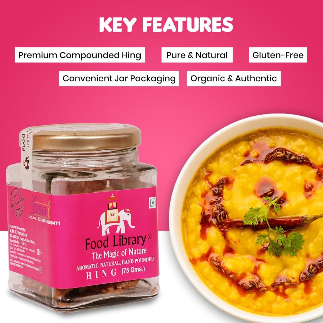 Food Library The Magic Of Nature Premium Compounded Hing | Heeng | Asafoetida – 75g Jar – Authentic Taste | Aroma & Pure Flavor | Organic Pure Kadak Heeng | Gluten-Free & No Additives | No Preservatives or Artificial Colors . — image 3