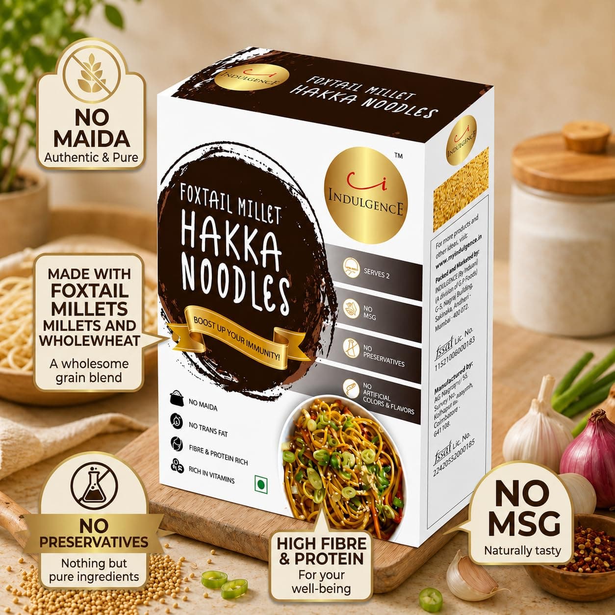 Indulgence Foxtail Millet Hakka Noodles 400g (Pack of 2) | Healthy Alternative | No Maida | Rich in Antioxidants | Tasty & Versatile | Instant Food | Ready to Cook | Serves 2 — image 4