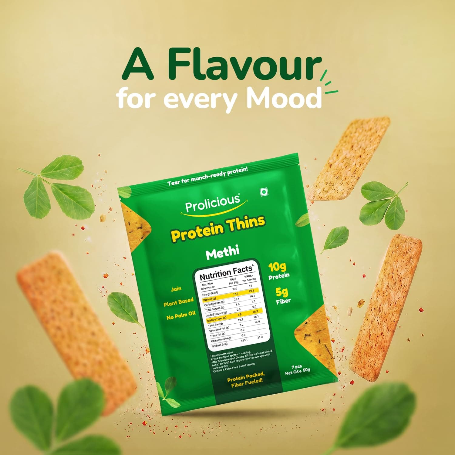 Prolicious Assorted Protein Thins Pack of 7 | Multiflavour Healthy Snack Combo | High Protein & Fibre-Rich Khakhra Thins | No Maida, Anytime Crunchy Snack (50g Each) — image 3