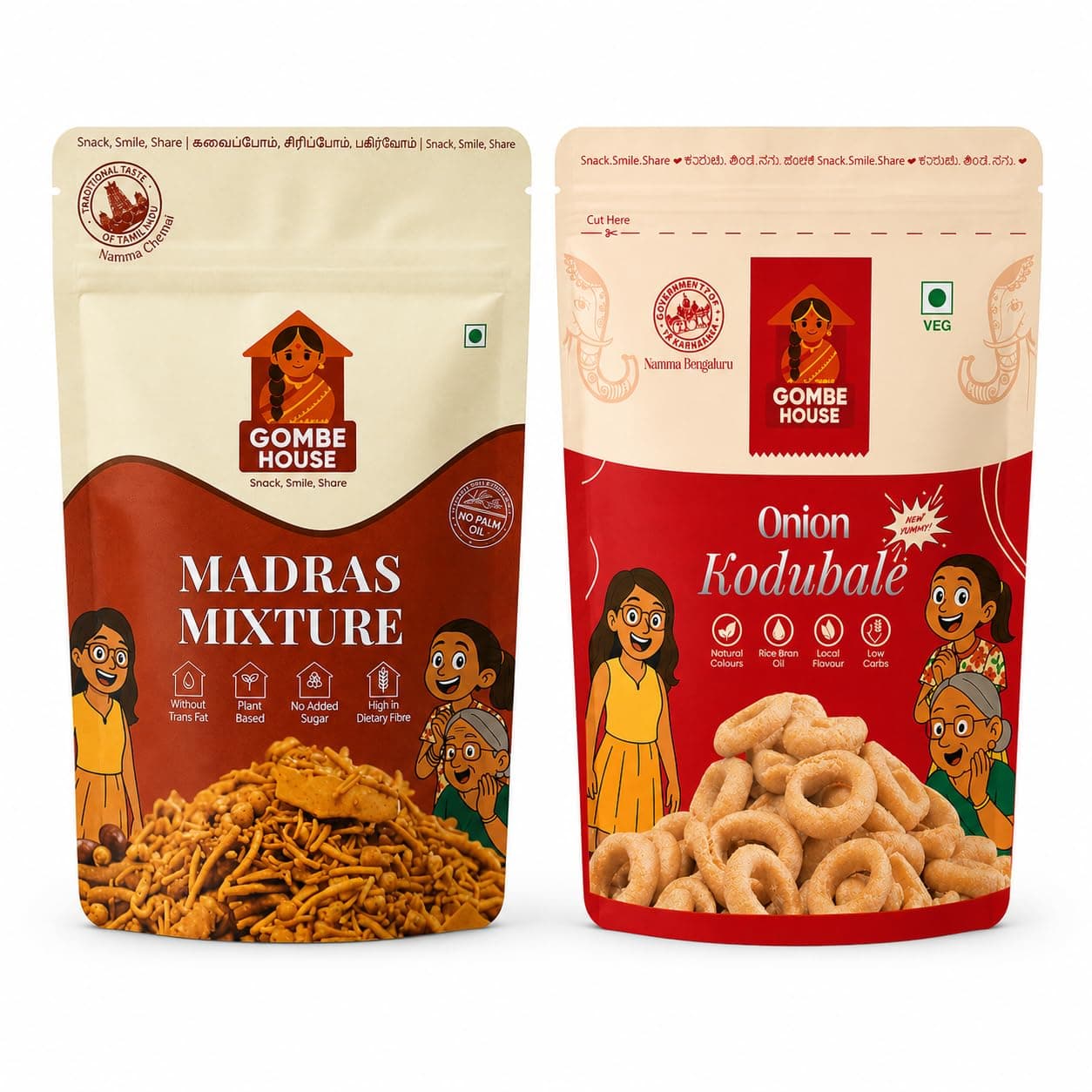 Gombe House Kodubale & Madras Mixture 120g Each (Pack of 2, 240g Total) Crispy South Indian Namkeen Snack Combo Traditional Tea Time Snack Vegan No Preservatives Homemade Taste Ready to Eat — image 2