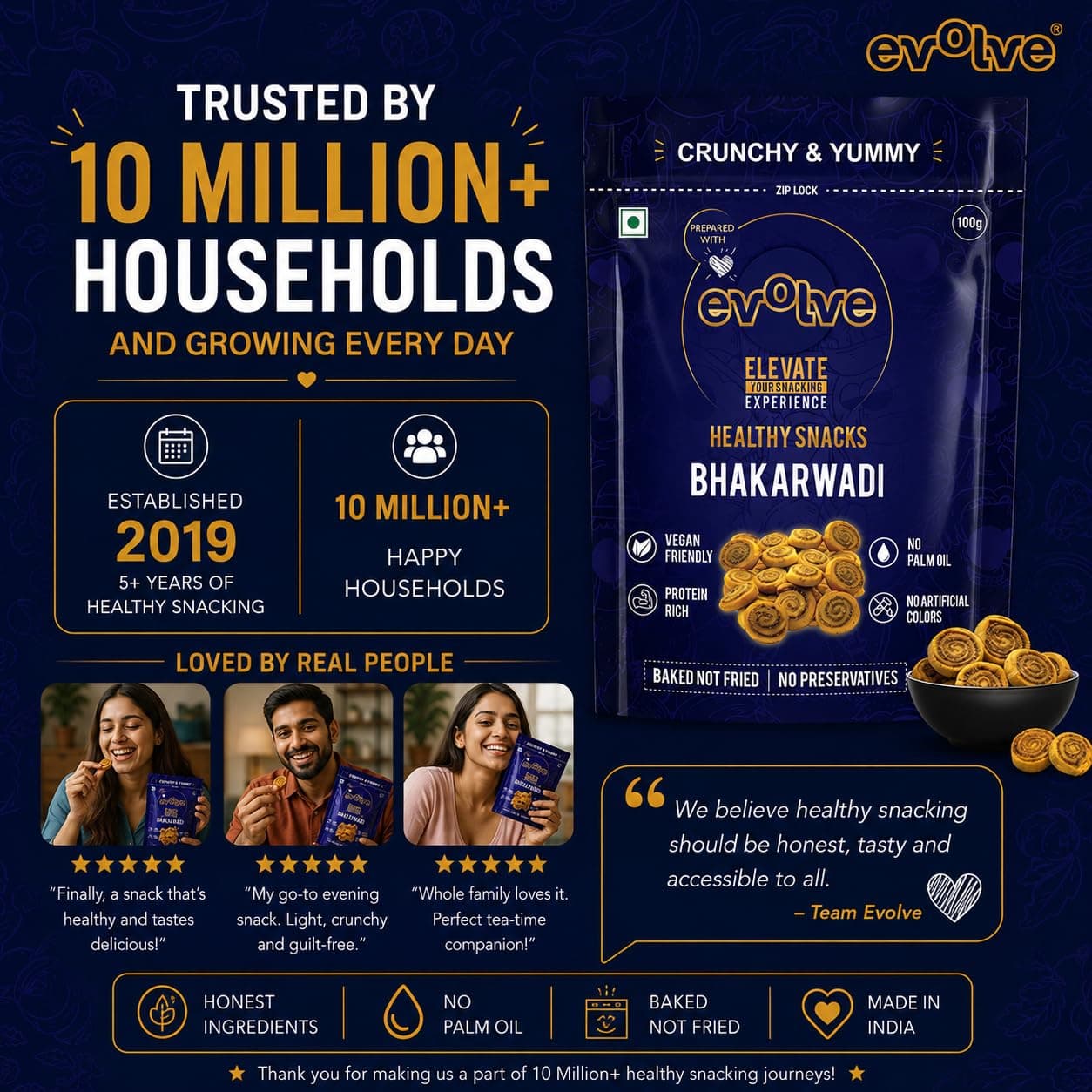Evolve Baked Bhakarwadi Healthy Snacks for Kids, Adults | Gluten Free, No Artificial Colors or Preservatives, Freshly Made, Ready to Eat, Crunchy Masala Flavor - 100g — image 8