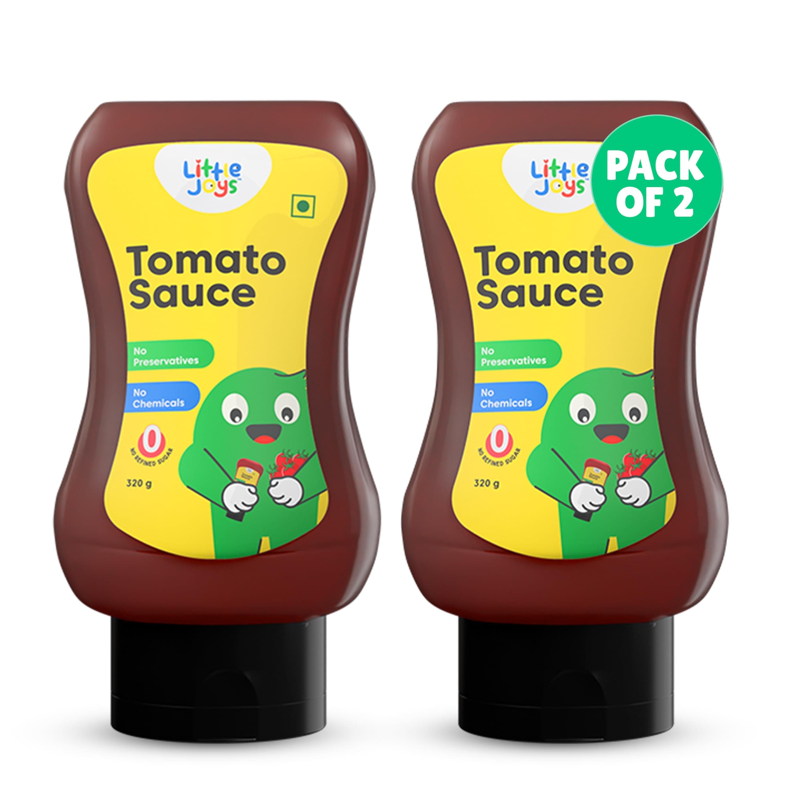 Little Joys Tomato Sauce Squeeze For Kids | No Refined Sugar, No Added Preservatives, No Chemicals | 100% Vegetarian | Tomato Ketchup With Jaggery | 320gm (Pack of 2)