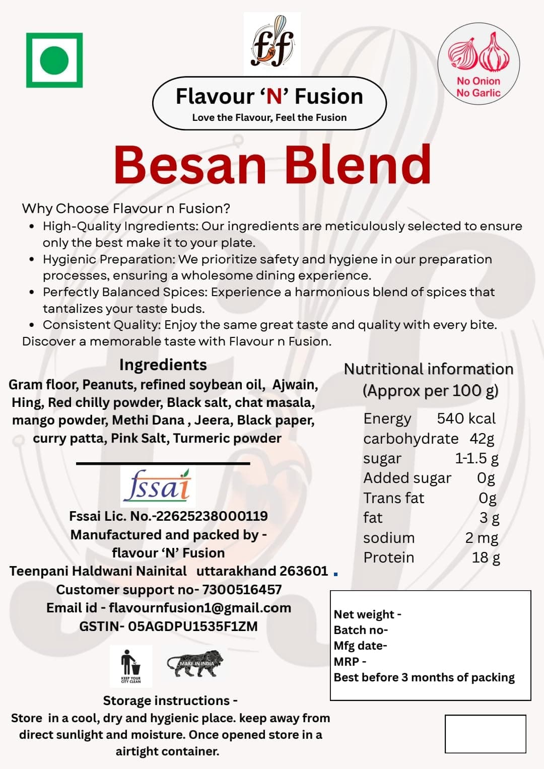 FLAVOUR N FUSION Besan Blend Namkeen | Crispy and Crunchy Savoury Snack | NO Onion NO Garlic | Handmade and Hygienically Prepared | No Artificial Colors or Flavours | Freshly Packed | 250 gm — image 2