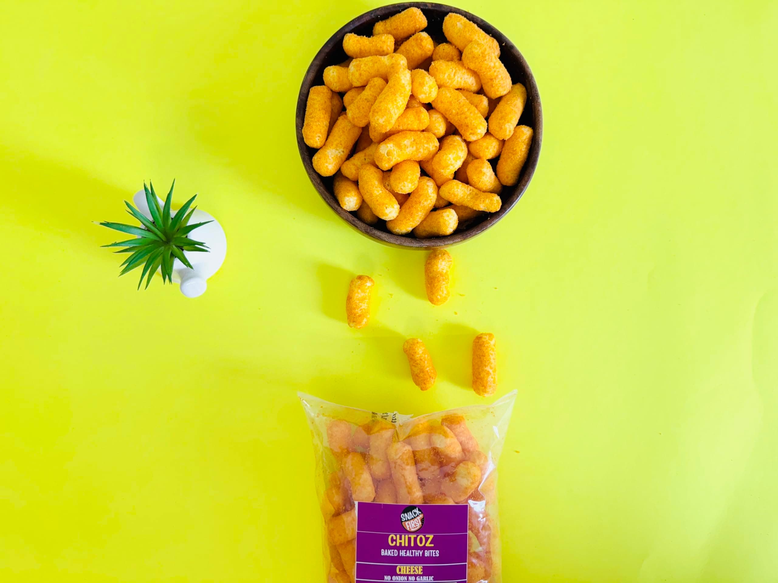 Snack First Baked Popped Ring Cheese(2) & Chitoz Cheese (2), Pack of 4, No Onion No Garlic, Jain, Puffed Snack, Corn Puffs, Healthy Snack, Namkeen, Each 80g — image 5