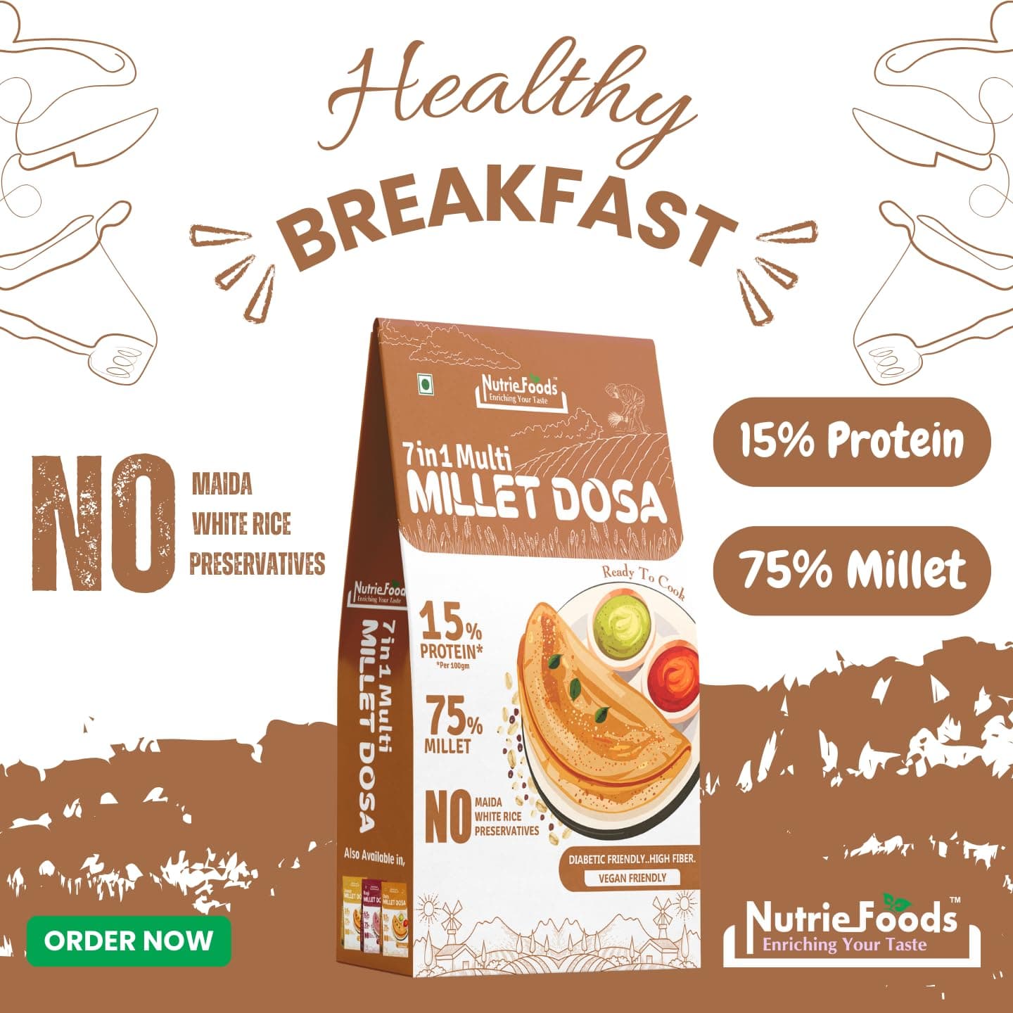 Nutriefoods Instant Millet Dosa Premix, 0% Maida, 0% Besan, Made with Millets, Kid Friendly, High in Protein (7 in 1 Millet Dosa, 400, gram) — image 3