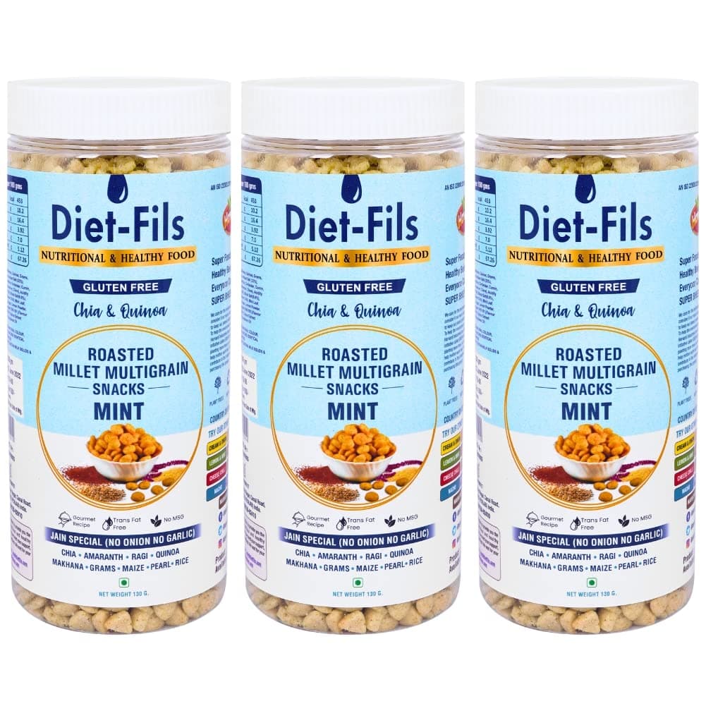 Diet-Fils Jain Special Roasted Multigrain Snacks Mint(No Onion No Garlic Based) Combo (130 gmx3 Pack)