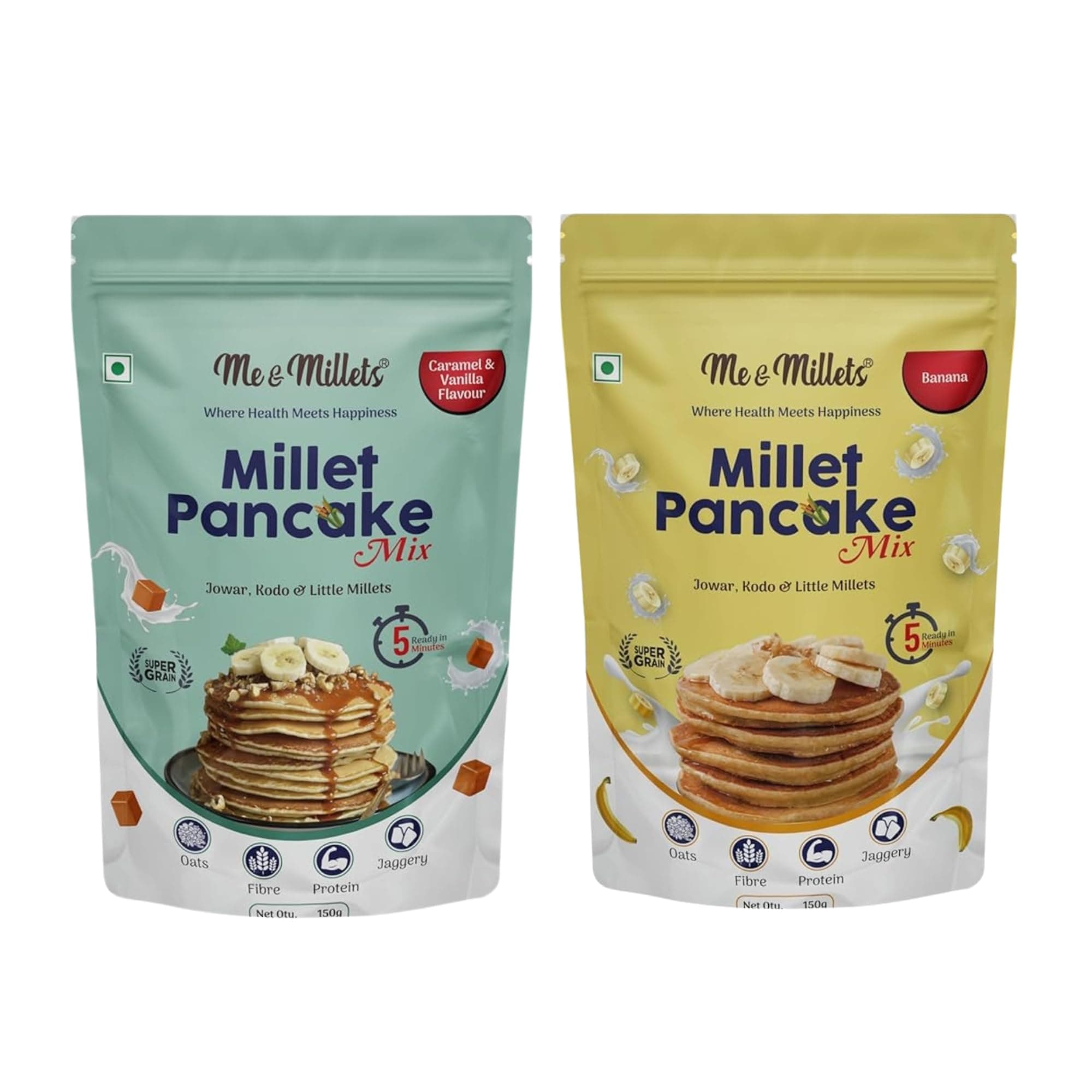 Millet Pancake Mix (150g X 2) Caramel, Vanilla & Banana, Sweetness Of Jaggery, No Maida, No Wheat, No Preservatives, Vegetarian, Eggless, Healthy Breakfast for Family (Jain Friendly) — image 2