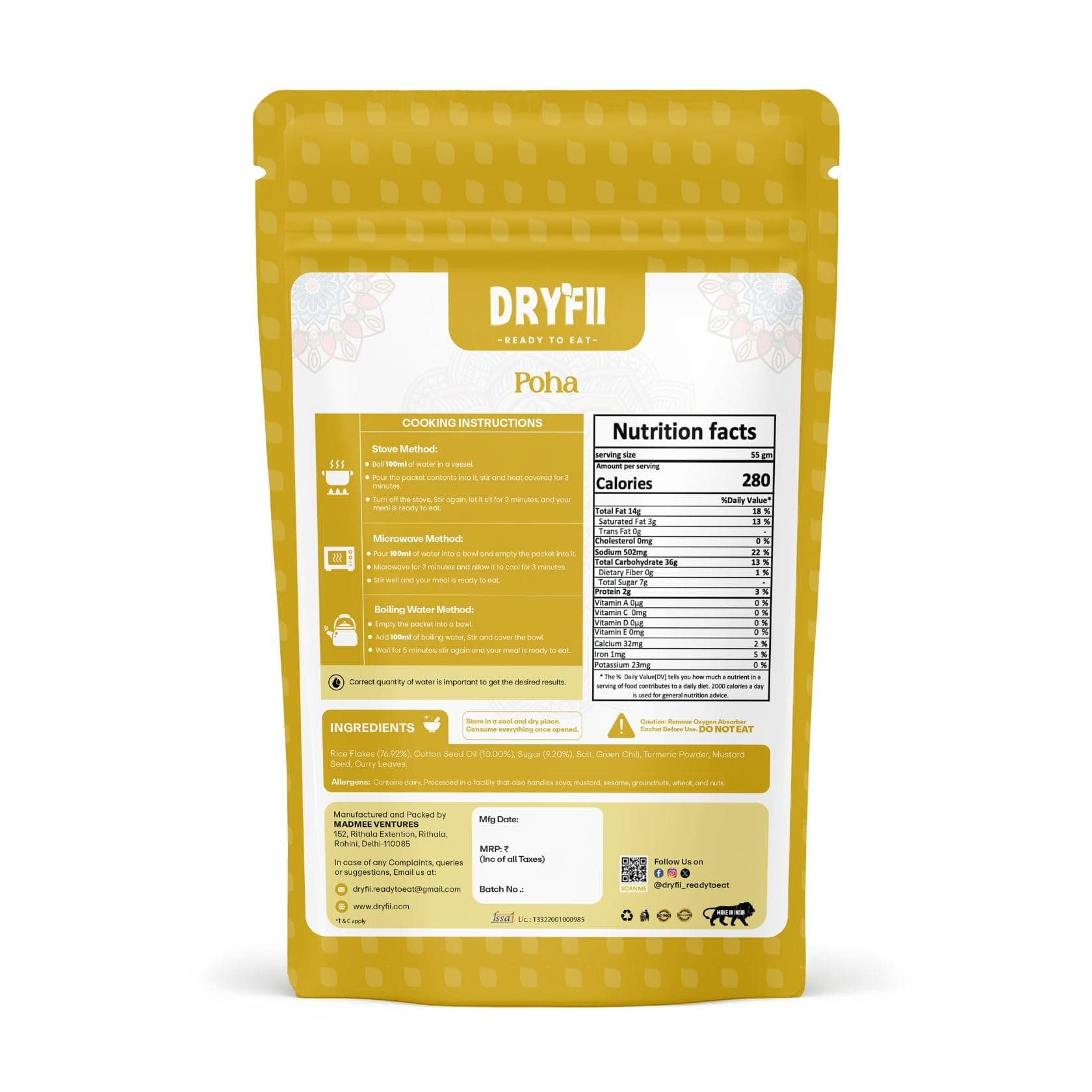 Dryfii Ready-to-Eat Instant Jain Poha | Pure Veg | Freeze Dried | No Onion, No Garlic | Rehydrated Weight 160 g — image 2