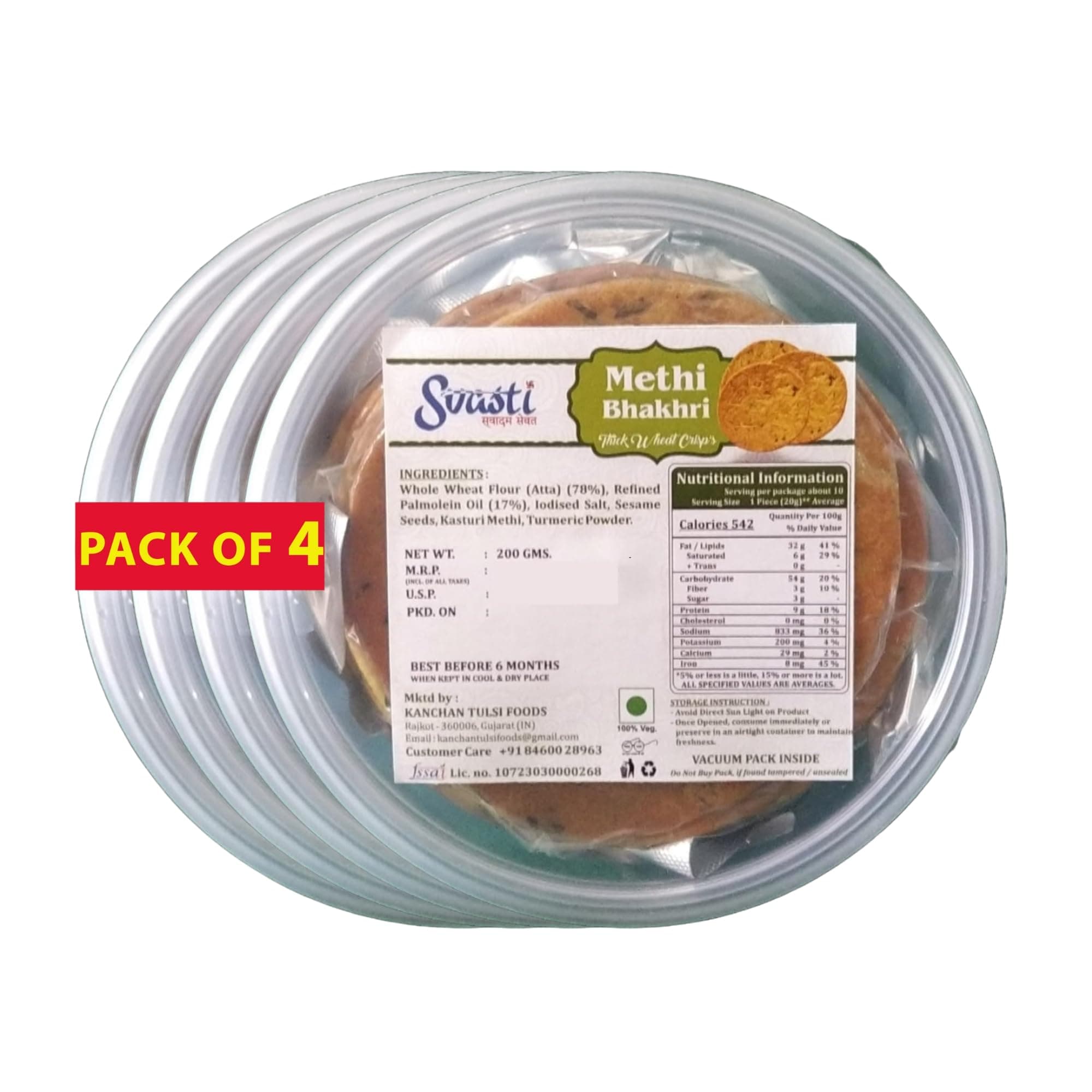 Svasti Dry Whole Wheat Methi Bhakhri Snacks - 200 gms (Pack Of 4) | Roasted Healthy Gujarati Snacks | No Maida | No Artificial Colours | No Onion & No Garlic | Vacuum Packed — image 2