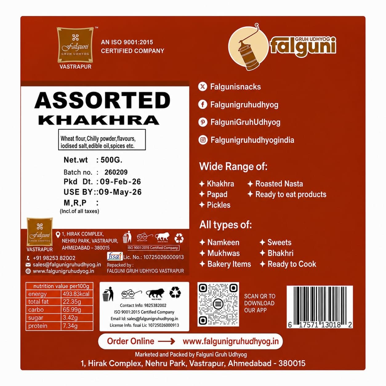 Falguni Gruh Udhyog (FGU) Jain Assorted Khakhra Combo | Crispy Roasted Whole Wheat Gujarati Snacks | No Onion No Garlic Ready-to-Eat Tea Time Snack Combo | Healthy & Crunchy | 500g — image 2
