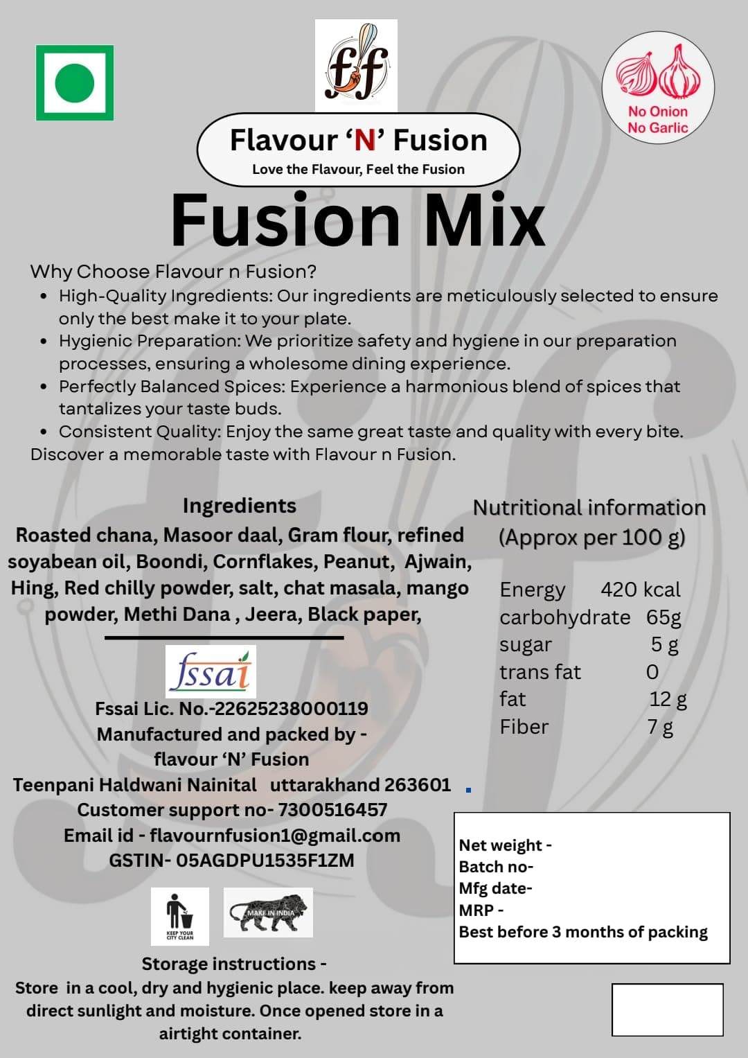 FLAVOUR N FUSION Fusion Mix Namkeen | Crispy and Crunchy Savoury Snack | NO Onion NO Garlic | Handmade and Hygienically Prepared | No Artificial Colors or Flavours | Freshly Packed | 250 gm — image 2