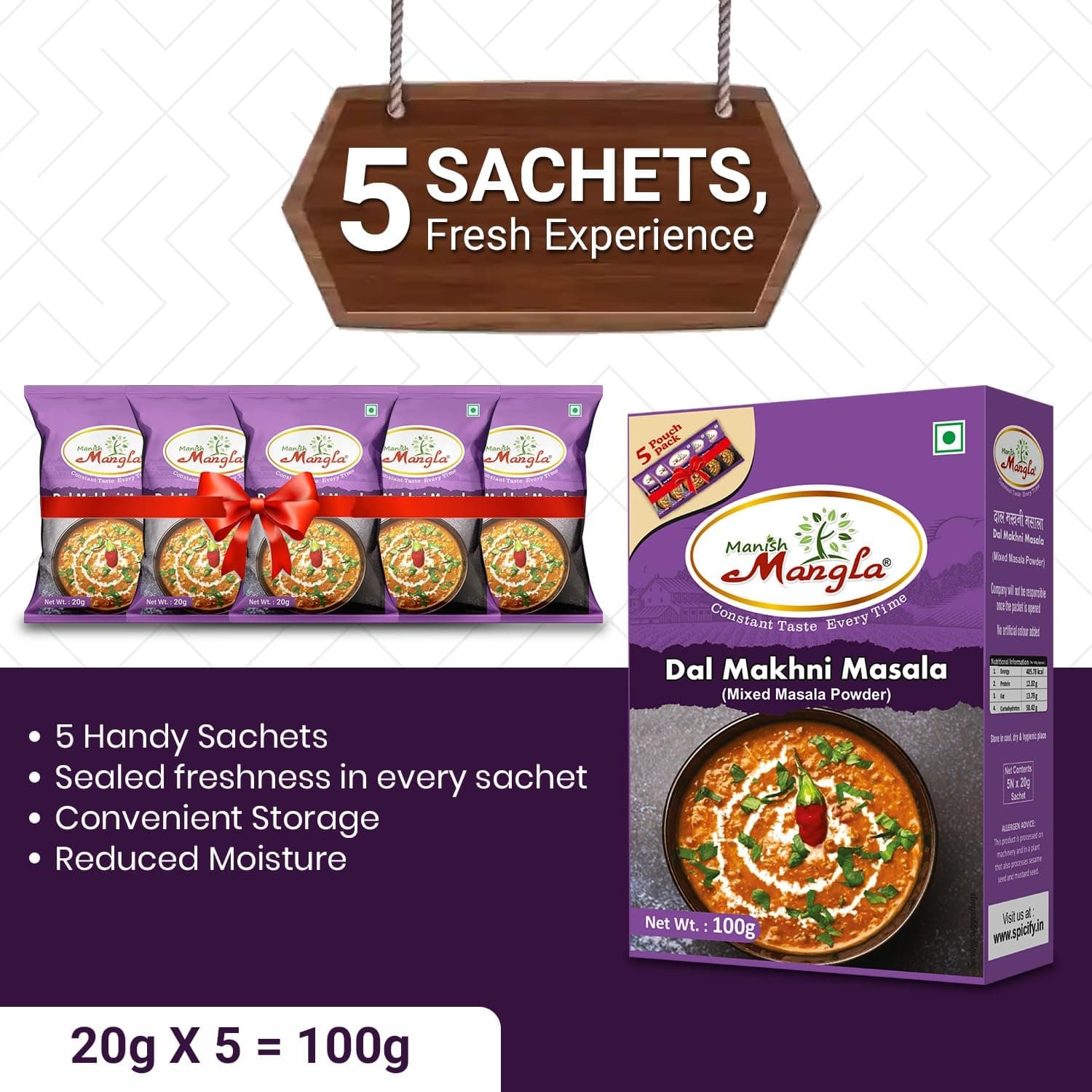 Manish Mangla Dal Makhni Masala 100g | Authentic Indian Spice Mix | Rich Creamy Dal Flavor | No Onion No Garlic | Fresh Aroma Masala for Home Cooking — image 3