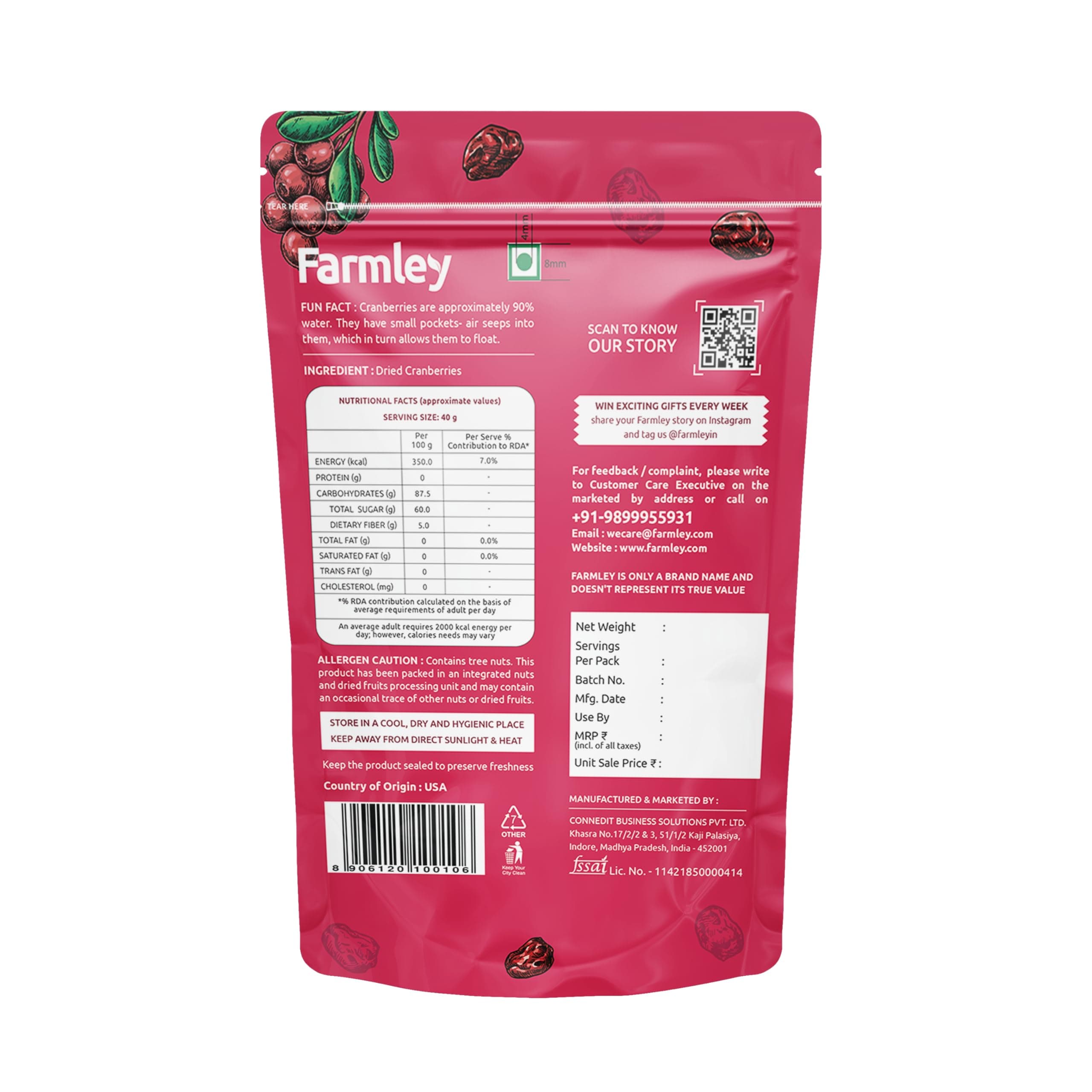 Farmley Dried Cranberry I 200 Gram, Pack Of 1 I Dried Fruit, Berries, High Nutrient And Antioxidant No Added Preservatives — image 2