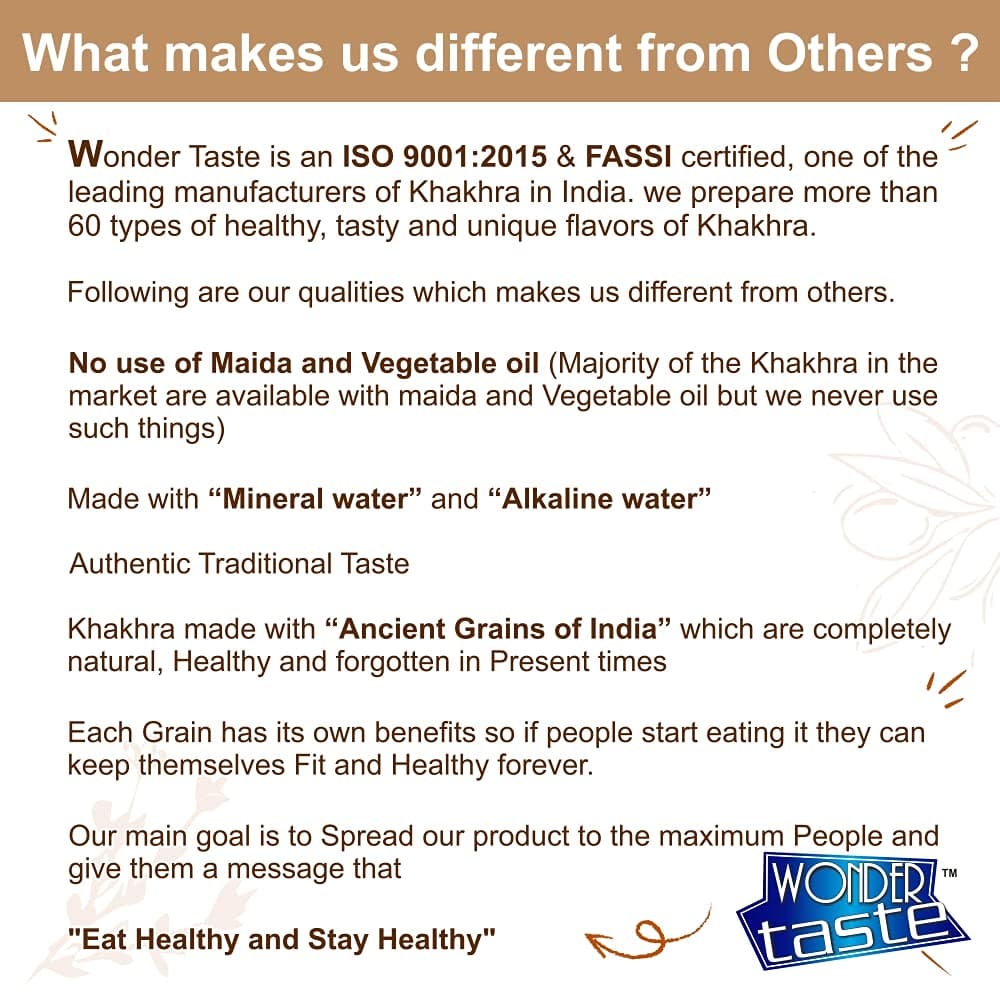 WONDER TASTE Gluten Free Plain Khakhra Pack of 2 (200g Each) | No Maida | No Vegetable Oil | Super Healthy Diet Low Calorie Snacks | Delicious Roasted Gujarati Bites | Free Masala Packet Inside — image 7