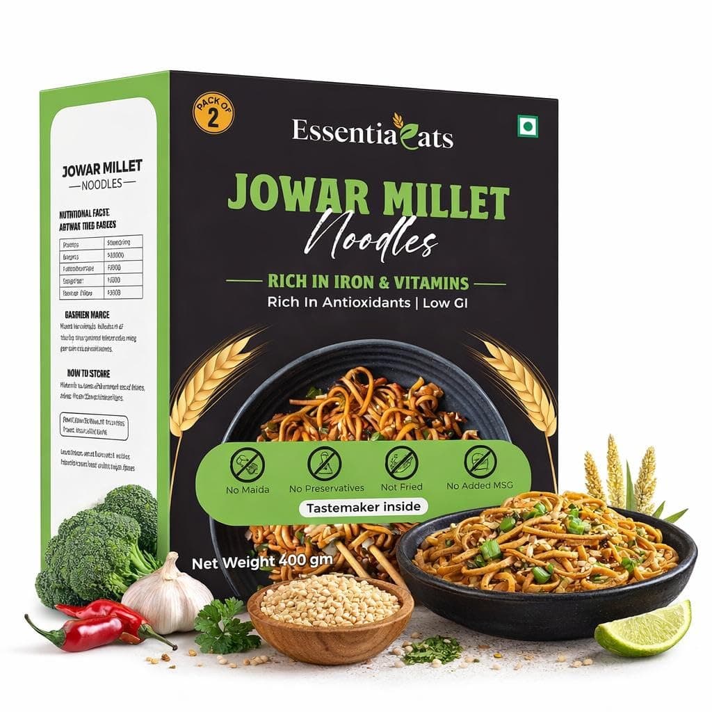 Essentiaeats Jowar Millet Noodles Includes Tastemaker 400g Pack of 2, No Maida Not Fried No Preservatives No MSG Healthy Hakka Noodles Ready to Cook — image 2