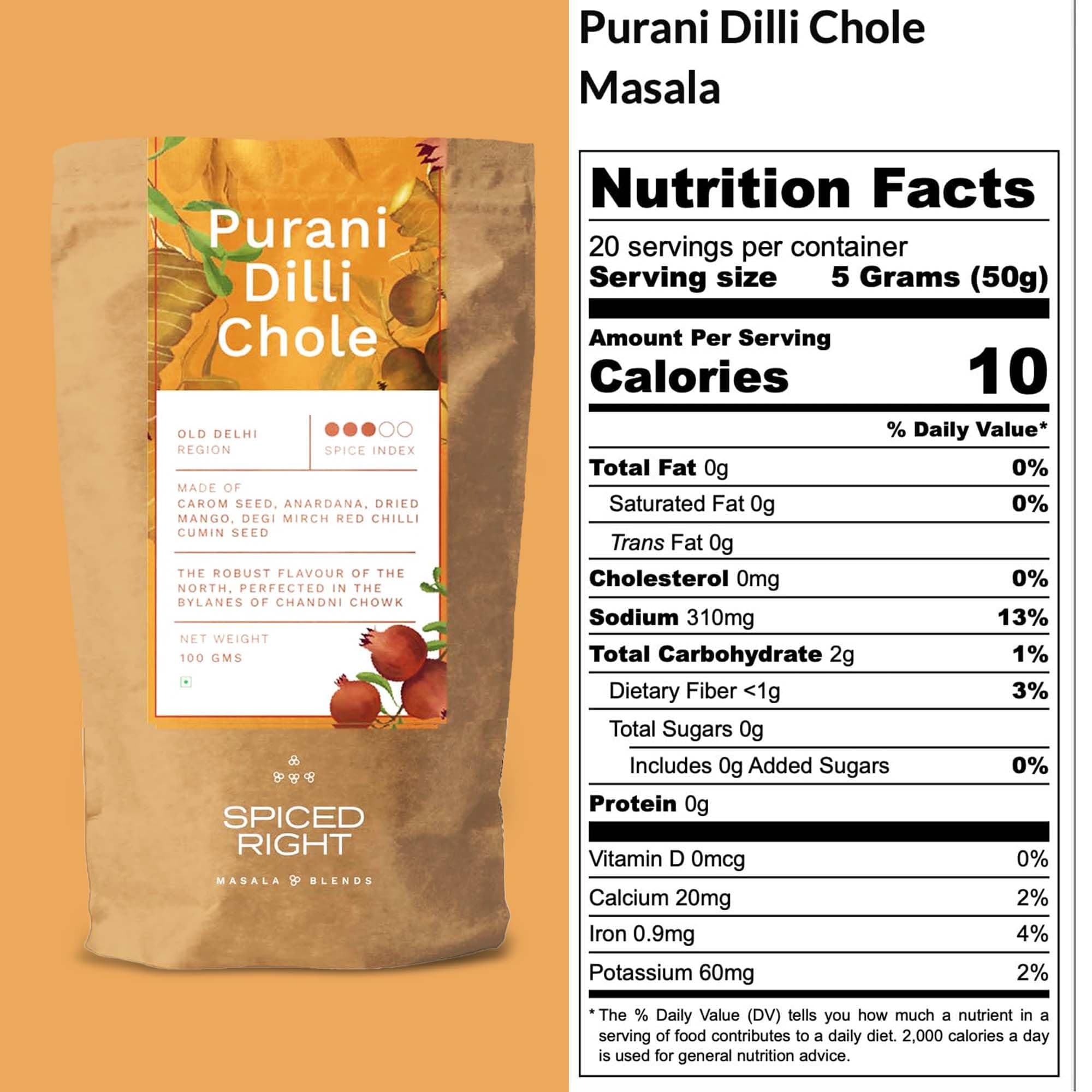 Spiced Right Purani Dilli Chole Masala | Chana Masala Powder 100g | Authentic Punjabi Amritsari Pindi Style Masala for Chickpeas, Choley Bhature | No Onion Garlic | Traditional Indian Spice Blend — image 5