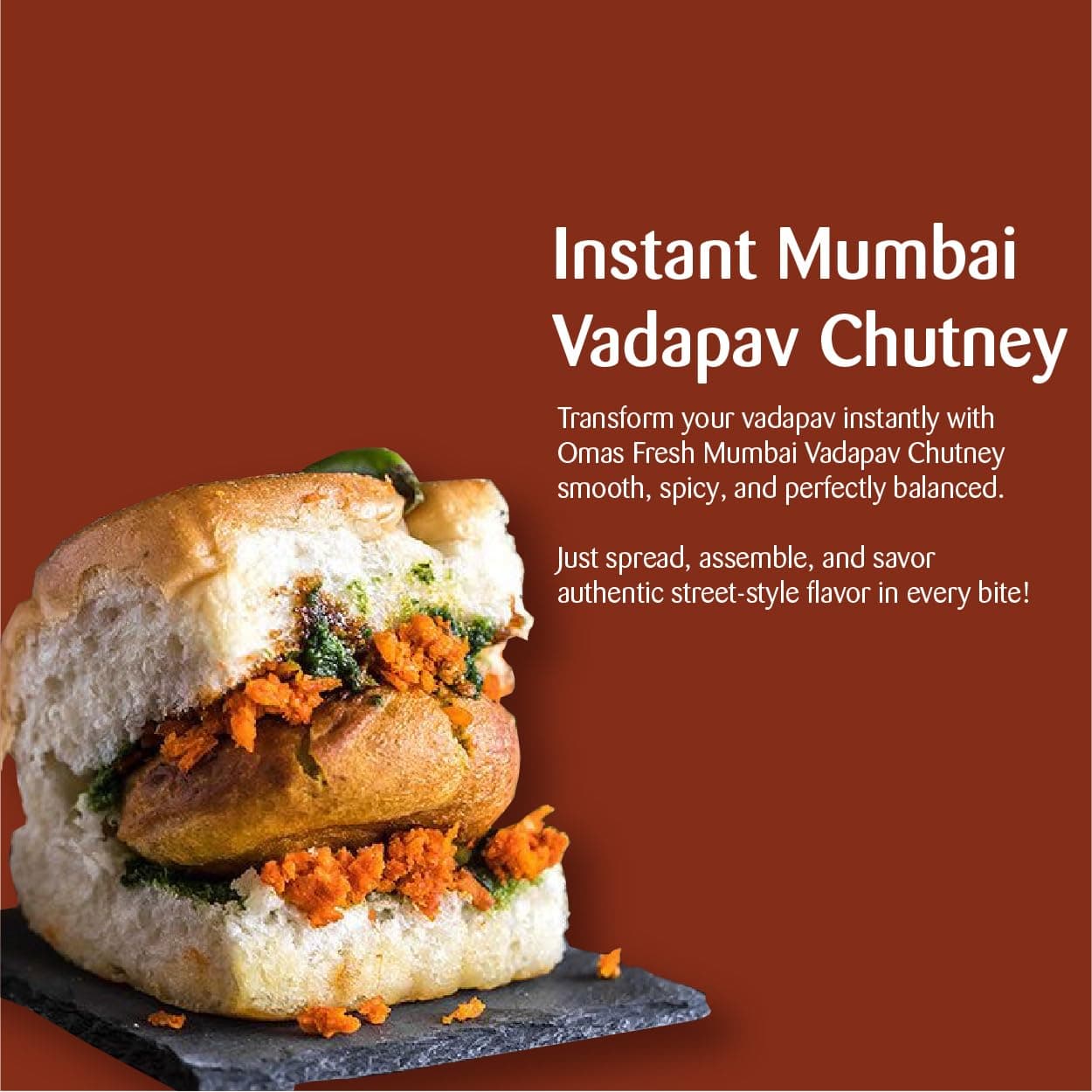 Omas Fresh No Onion, No Garlic Mumbai Vadapav Chutney 60g, Instant Coconut Dry Chutney | Perfect for Vadapav, Bhajiya, Samosa (60g, Pack of 2) — image 5