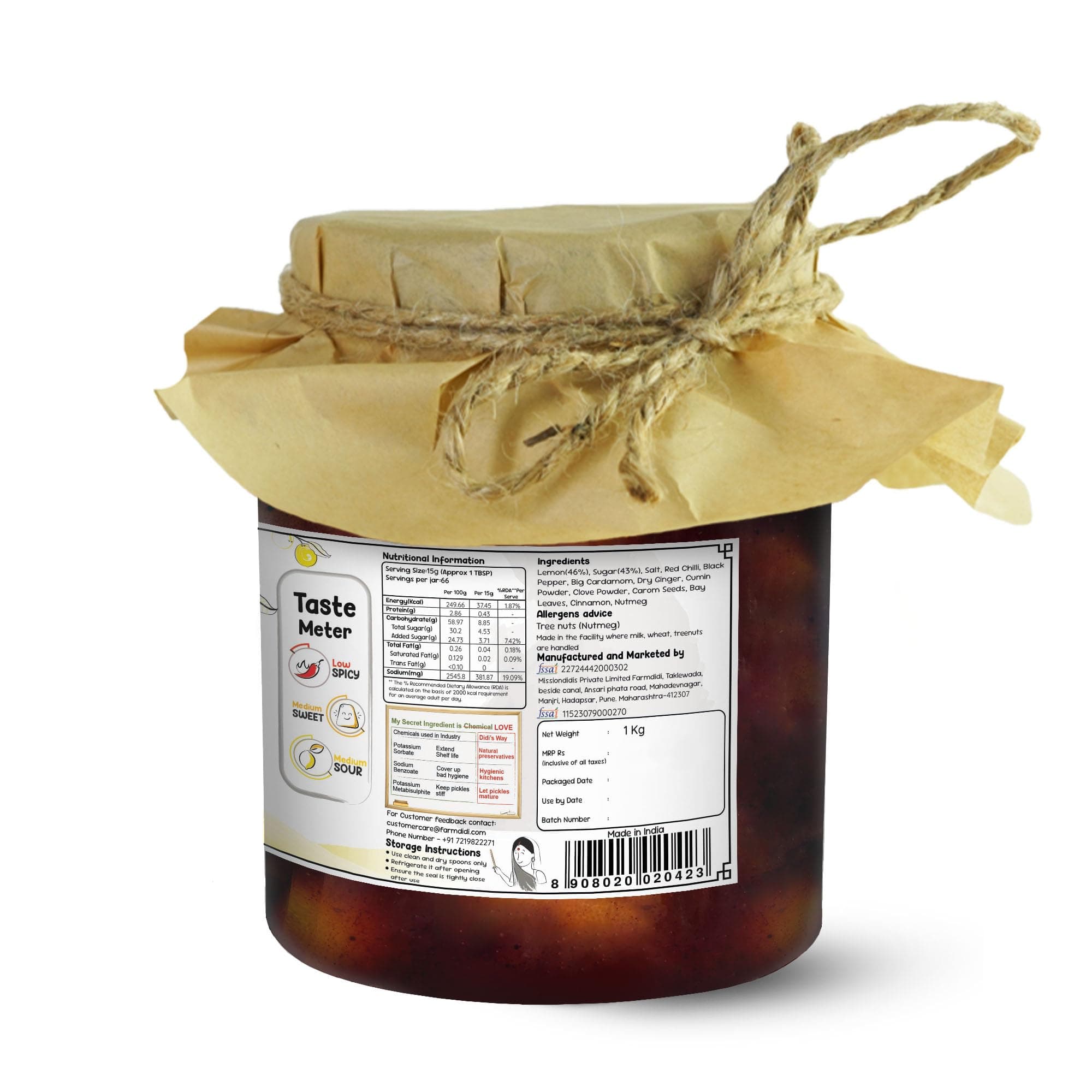 FarmDidi Lemon Pickle 1 Kg in Fresh | Indian Homemade Nimbu ka Achar with No Onion & Garlic | Sweet & Sour Oil-Free Pickle | Traditional Grandma-Style Recipe | Organically Processed — image 2