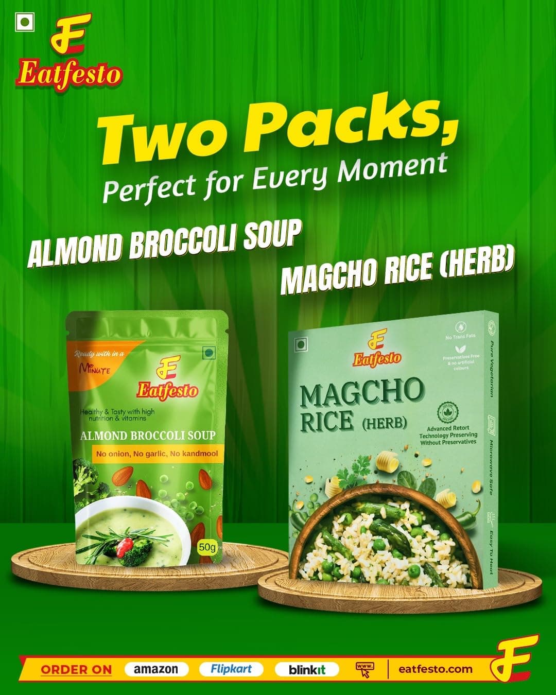 Eafesto Combo Pack – Magcho Rice (Herb) Ready to Cook & Almond Broccoli Soup Premix | No Onion No Garlic | Preservative Free | Healthy Instant Meal Combo — image 3