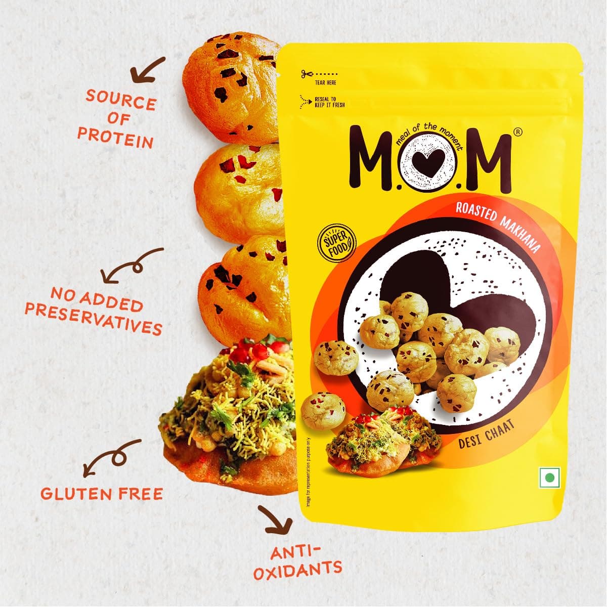 MOM - Meal of the Moment, Roasted Desi Chaat Makhana, 52g / 56g | Gluten Free | Anti Oxidants | MSG Free | Zero Trans Fat | No added Preservatives and No Artificial Flavours | No Onion No Garlic — image 4