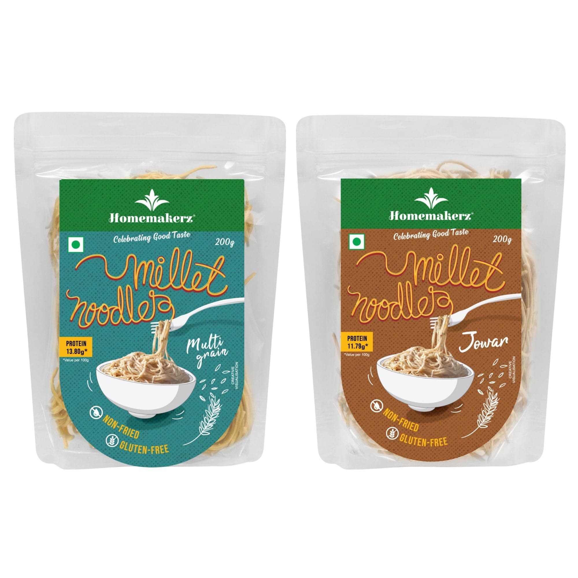 Homemakerz Multigrain & Jowar Millet Noodles, Natural, Preservative, Gluten & Fat Free, Not Fried & No Oil, Zero Maida & Wheat, Healthy & Tasty Hakka Millet Noodles (Pack of 2, 200g Each) — image 2