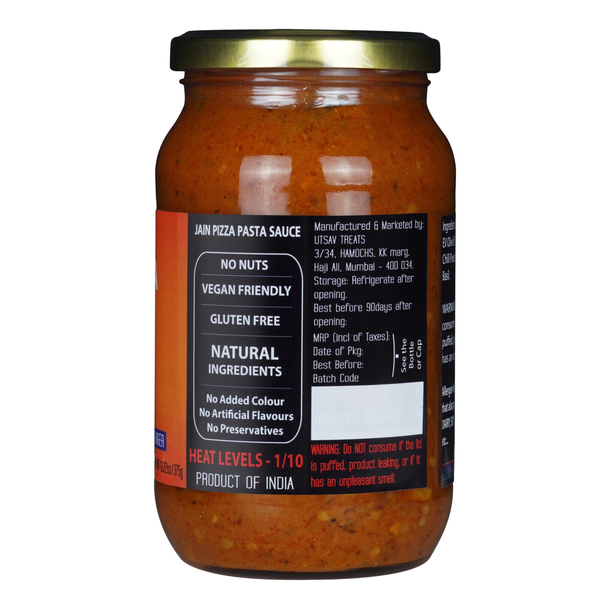WICKED GOURMET KITCHEN by MIRAI® I Jain Pizza Pasta Sauce I Fresh Tomato & Basil Sauce I No Onions – No Garlic I Pizzeria style Sauce I Preservative Free – Gluten Free – Vegan I Nett Wt: 375g — image 3