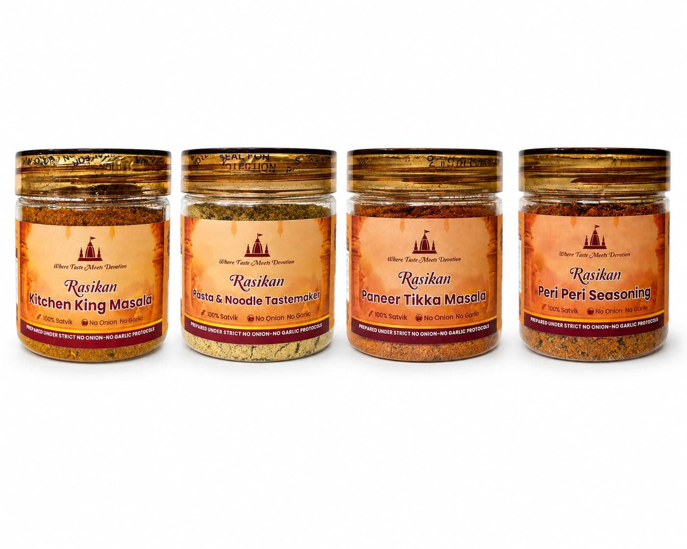 Rasikan Jain Satvik Masala Combo – Peri Peri, Kitchen King, Pasta Noodle & Paneer Tikka (320g) | No Onion No Garlic | Freshly Ground Small Batch Spices | No Added Colour or Preservatives | Perfect for Bhog, Satvik & Everyday Cooking — image 2
