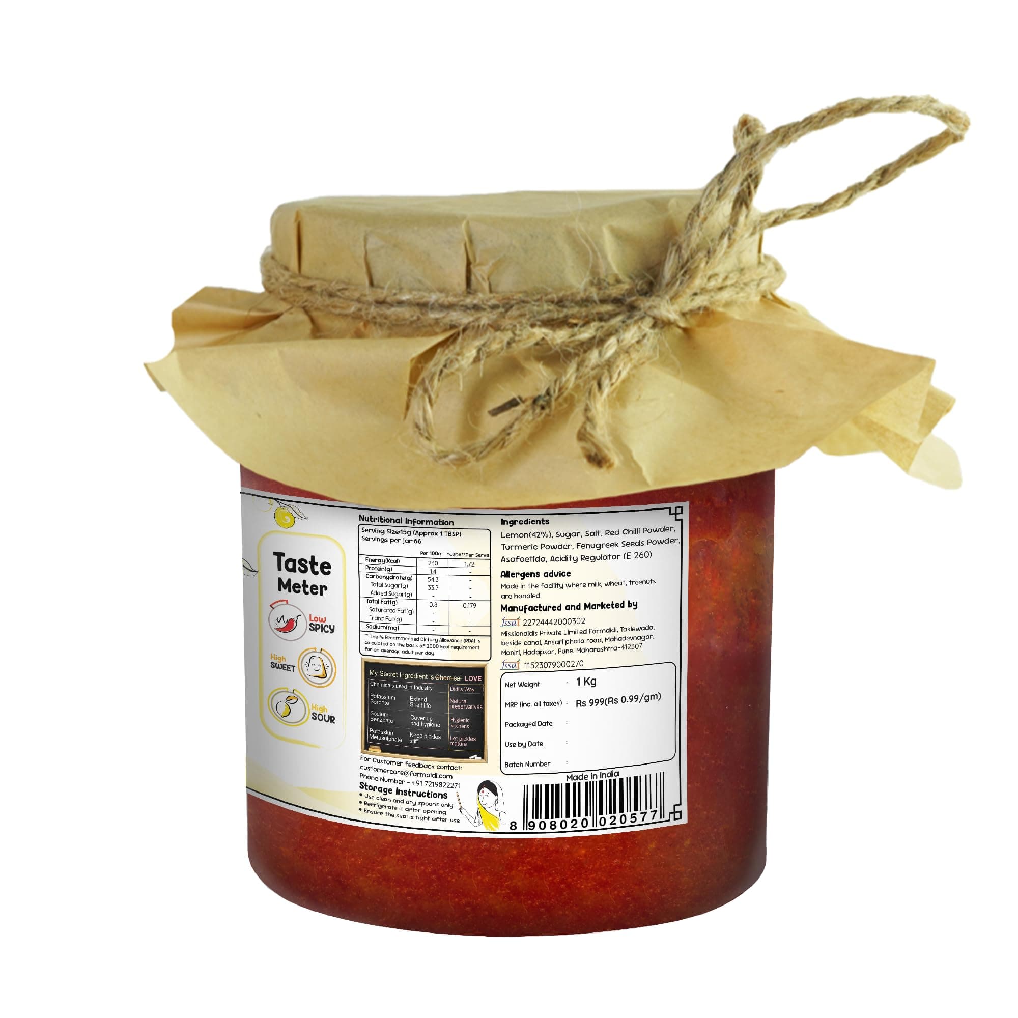 FarmDidi Khatta Meetha Crushed Lemon Pickle 1kg in Fresh | Homemade Oil-Free Nimbu ka Achar with No Onion or Garlic | Traditional Lemon Chunda Style Sweet & Sour Pickle | Grandma’s Taste, Indian Homemade Achar — image 2