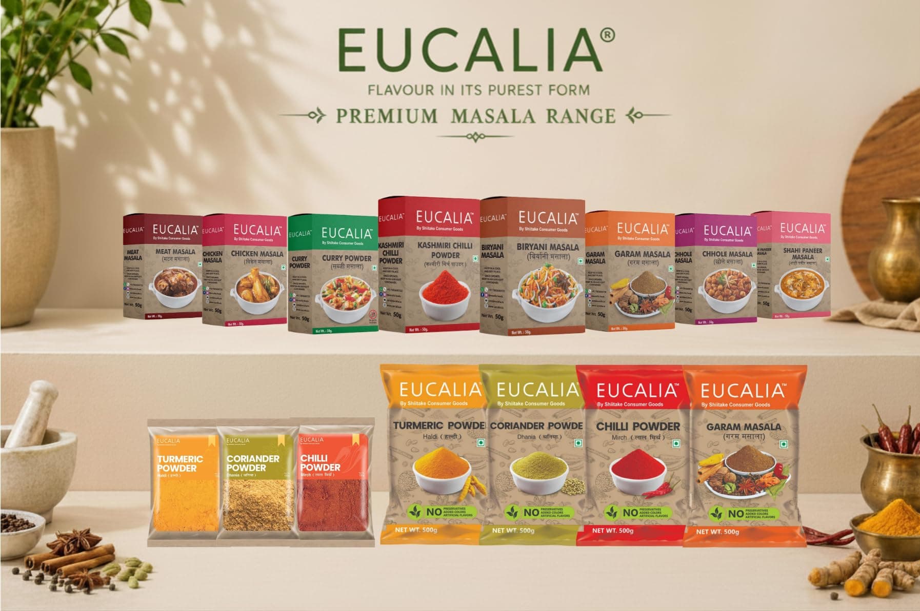 EUCALIA SATTVIK (No Onion No Garlic) Masala Range | Curry Powder (Sabji Masala), Biryani Masala, Garam Masala & Chhole Masala Combo (50g Each)| No Preservatives, No Added Colours, No Artificial Flavours — image 10