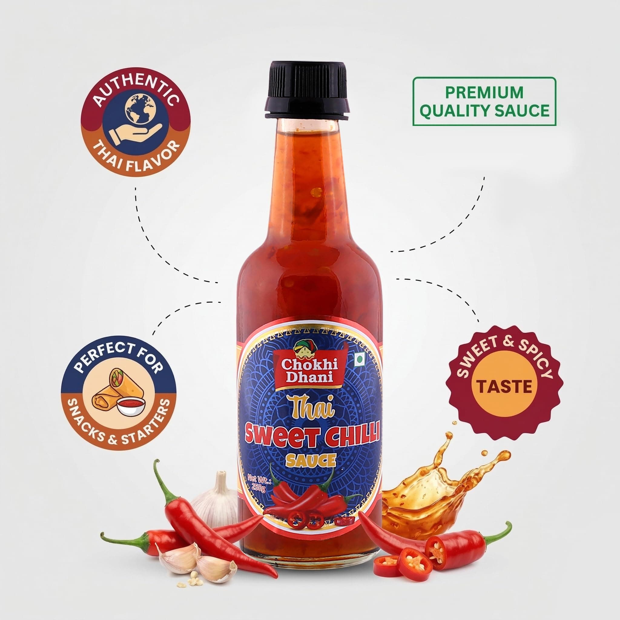 Chokhi Dhani Thai Sweet Chilli Sauce 250g | Sweet & Spicy Dipping Sauce | Perfect for Momos, Spring Rolls, Fries, Noodles & Burgers | Asian Sauce Dimsums, Sushi, Wraps & Rolls, Thai Rice Bowls, Bao Buns, Fried Rice | Sweet Chilli Dip — image 6