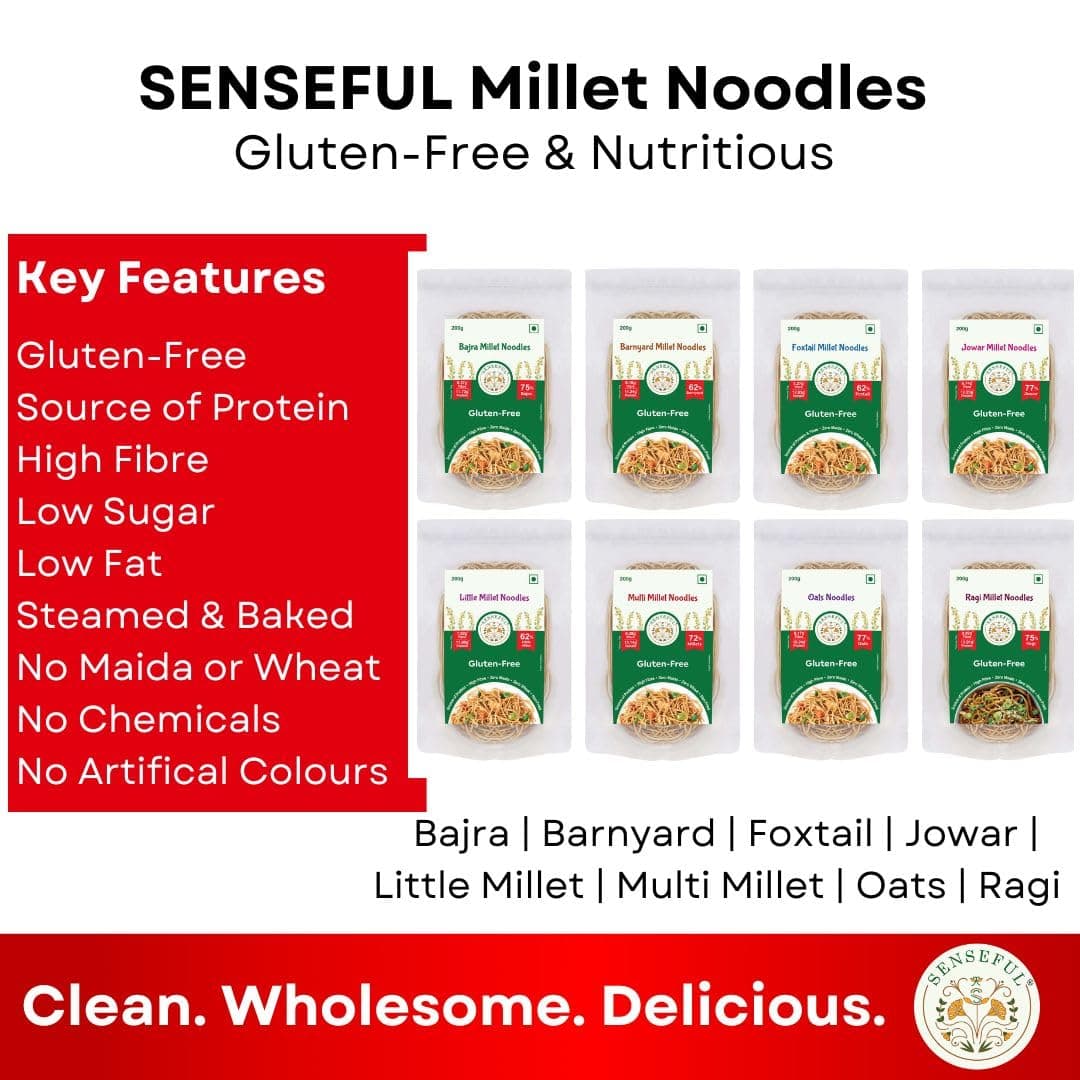 SENSEFUL Little Millet Noodles - Gluten-Free, 62% Little Millet - 200 gm | Zero Maida, Zero Wheat, Source of Protein, High Fibre, Fat-Free, Low Sugar & Non-Fried — image 3