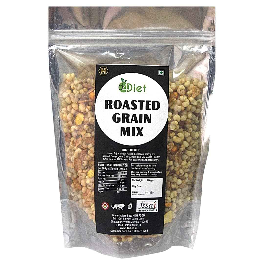 D4Diet Roasted 7- Grain Mix, 200g – Roasted Wheat Flakes, Moong Jor, Soya Bean, Jowar, Bajra, Chana, Pressed Bengal Gram/Healthy Namkeen/Roasted Namkeen — image 6