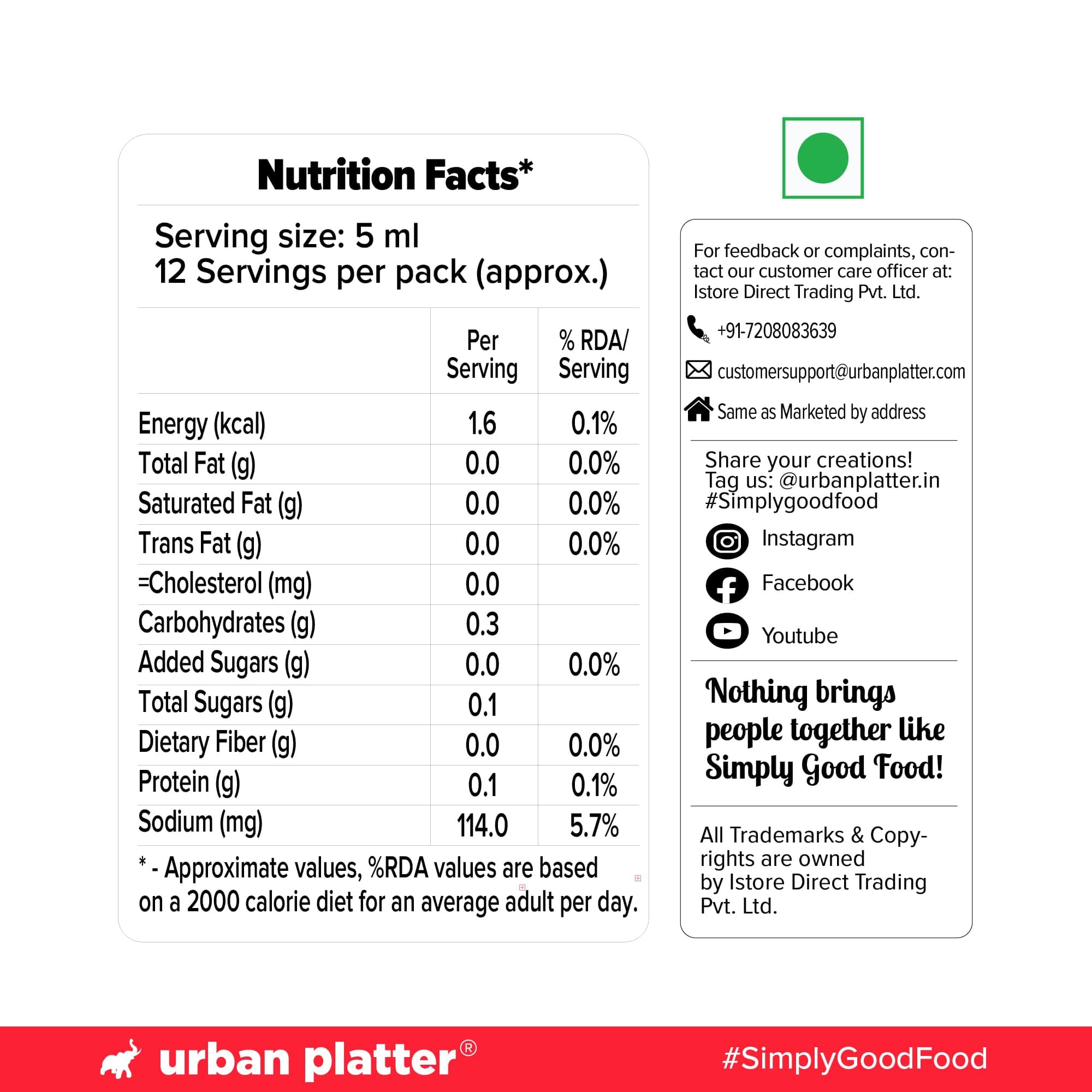 Urban Platter Hot Sauce, 60ml (Tangy & Balanced Chilli Heat, Made with Indian Chillies, No Onion, No Garlic, No Preservatives) — image 2
