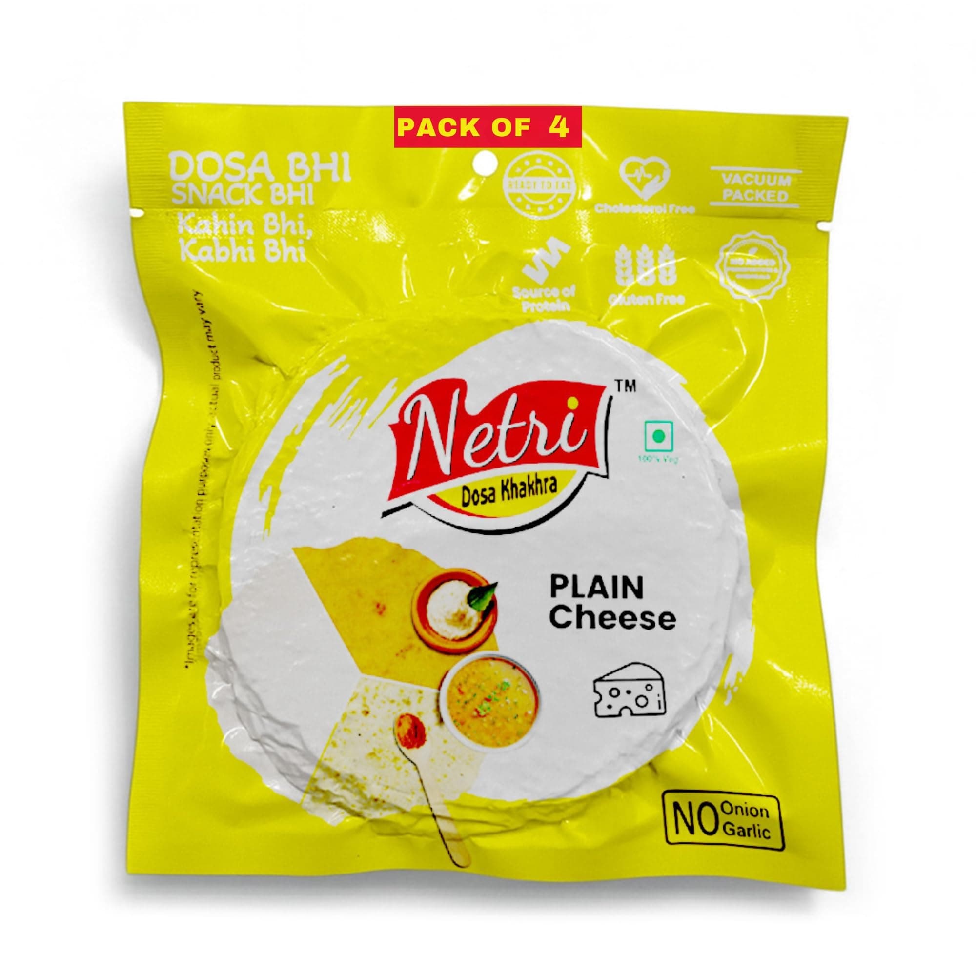Netri Cheese Dosa Khakhra - 50 gms each, Pack of 4 | Ready to Eat Traditional Khakhra Snacks | Gluten Free Khakhras | Vacuum Packed Khakra Fresh Gujarati Snacks with No Onion & No Garlic | Roasted Dosa Khakhras — image 2