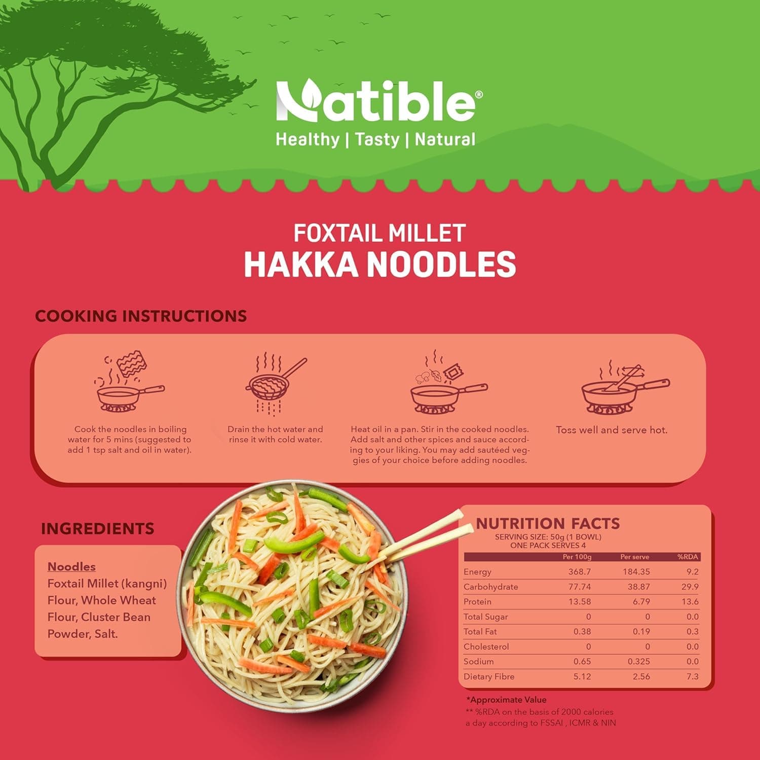 Natible Foxtail Millet Noodles I No Maida I No MSG I Not Fried I Easy & Ready To Cook Healthy Noodles (Pack of 1, 180gms, Foxtail Millet noodles) — image 2