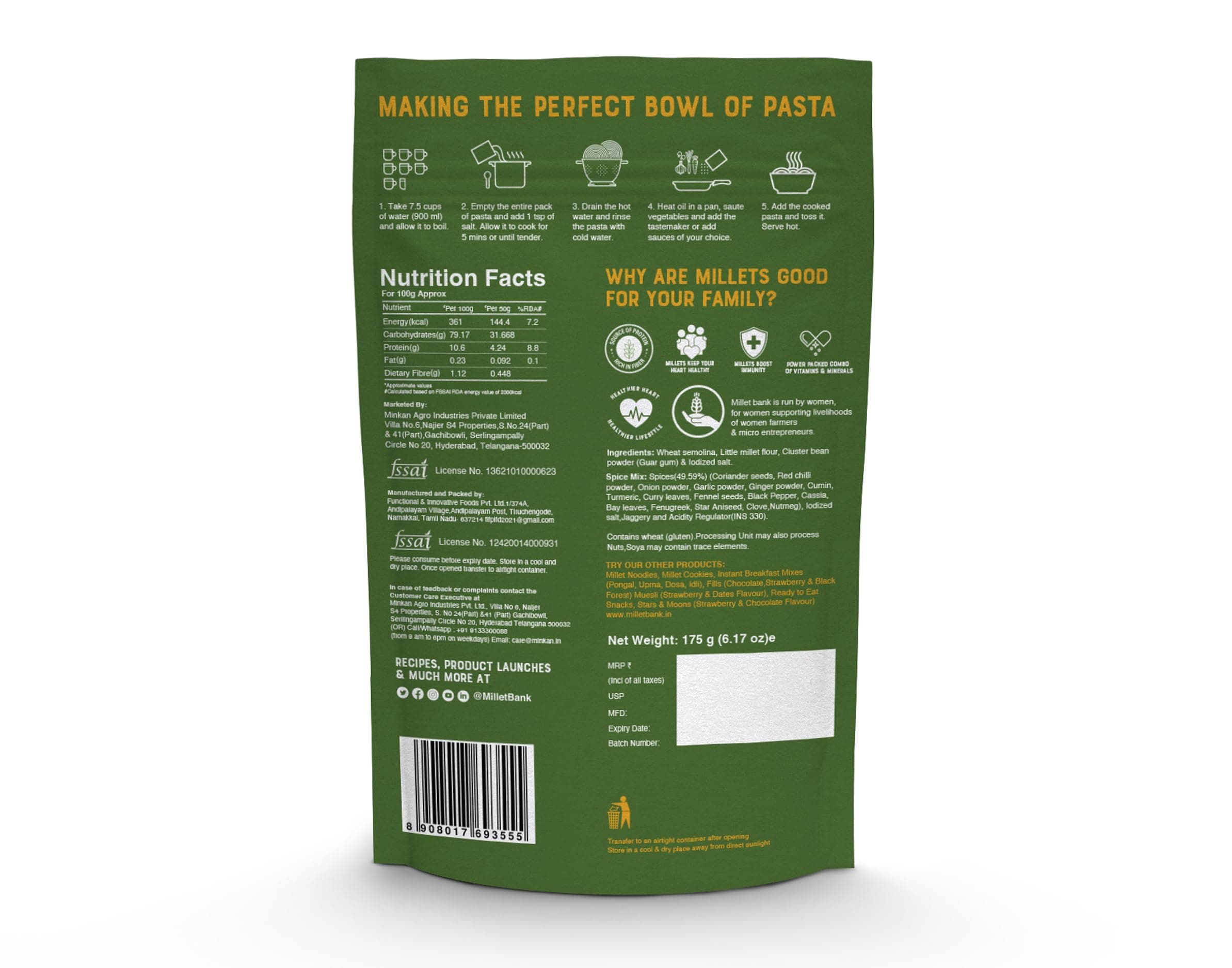 Millet Bank All Pasta Combo | No Preservatives, No Artificial Colors or Flavours | ZERO Maida | 175g | Made with Millets and Whole Wheat | Baby Friendly Pasta Flavor Combo 4 nos — image 10
