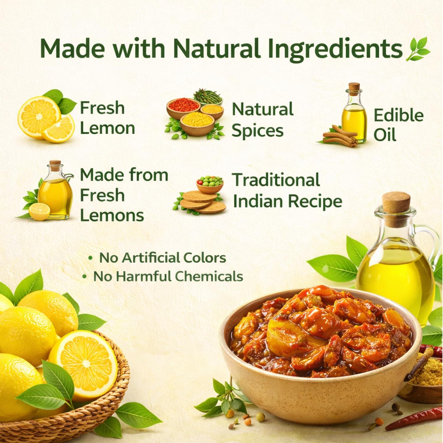 Herbal Heaven NATURAL FOOD Homemade Lemon Pickle 100gm | Sweet & Sour Nimbu Ka Achaar | Authentic Lime Pickle with No Onion No Garlic | Natural Ingredients with No Artificial Preservative — image 4