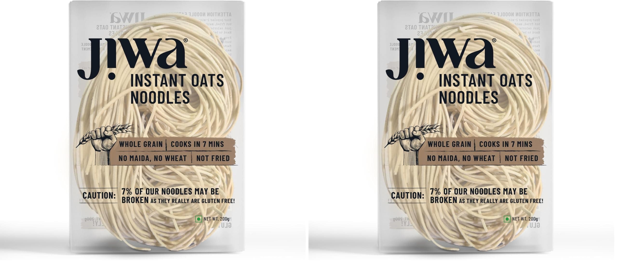 Jiwa Instant Oats Noodles | Cooks in 7 minutes | Ready to Cook | 100% Gluten Free| No Maida, No Atta | Not Fried | Gluten Free | 200 g (Pack of 2) — image 2