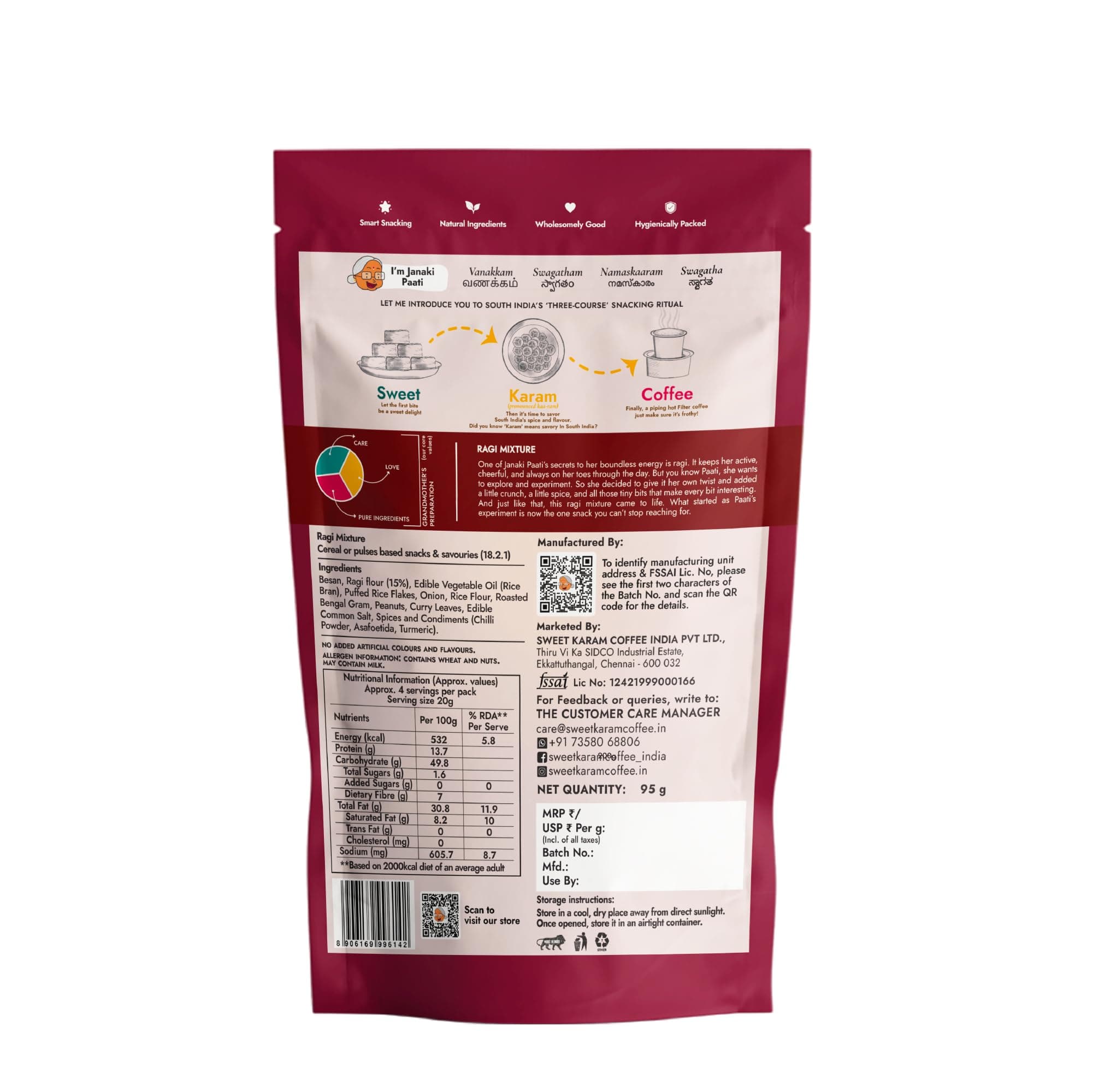 Sweet Karam Coffee Ragi Mixture - 95g | No Palm Oil or Preservatives | Authentic South Indian Savory Snack | Crispy Tea-Time Namkeen | Healthy Millet Mixture — image 4