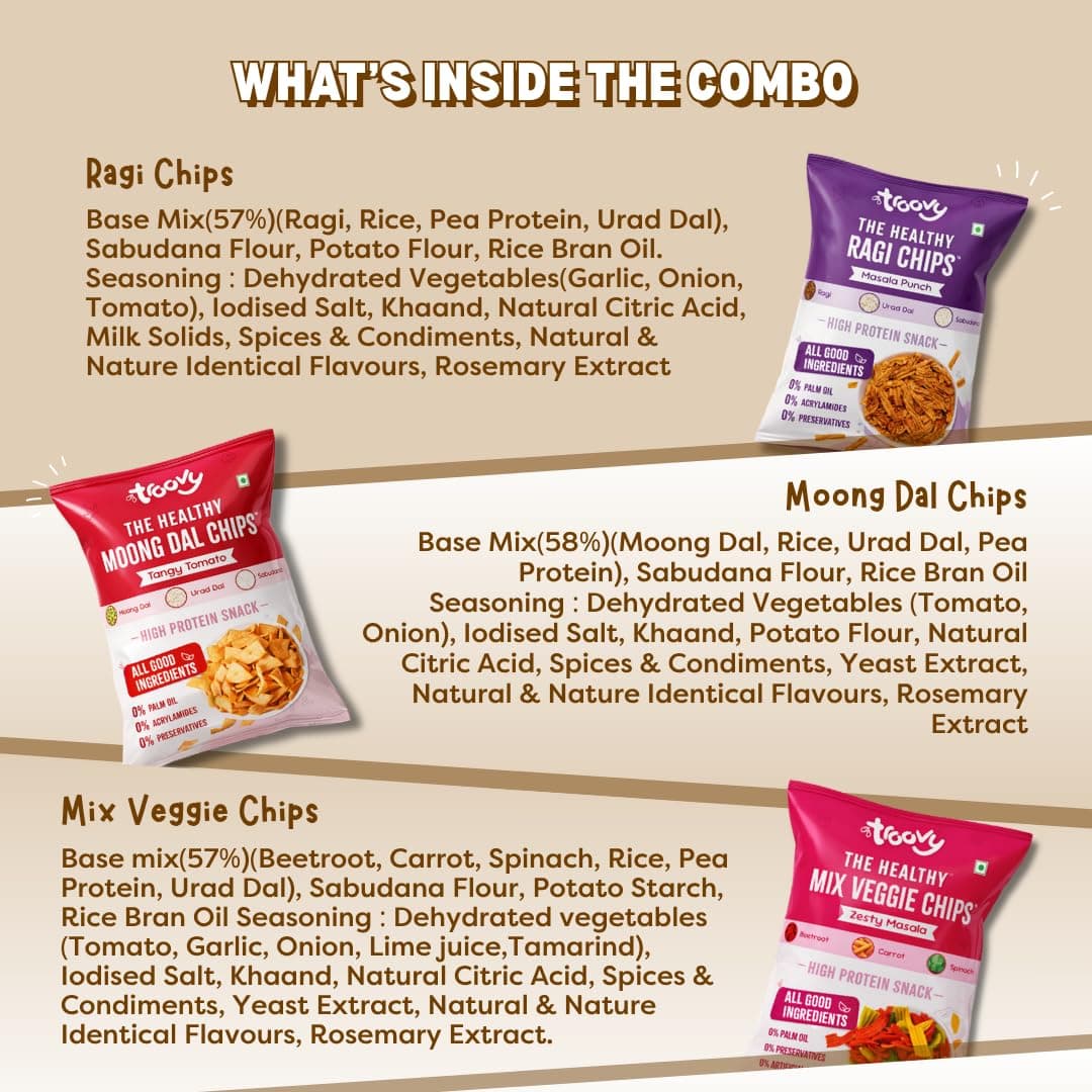 Troovy Healthy Mixed Chips | Tasty & High Protein Snacks | 30% Of Protein Needs | No Palm Oil, Cholesterol or Trans Fats | (Pack of 3) — image 3