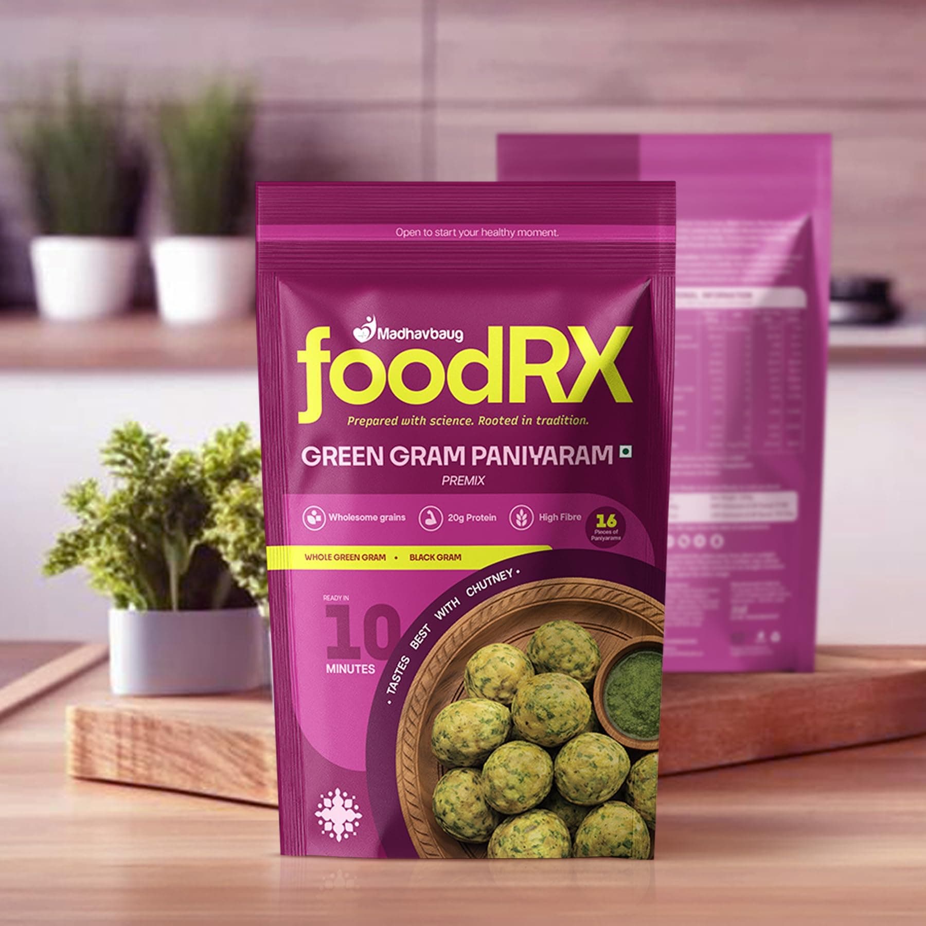 FOODRX Green Gram Paniyaram Mix – Made with Low Glycaemic Green Gram | Rich in Plant Protein & Dietary Fibre | Healthy, Light & Nutritious Ready-to-Cook Snack (Pack of 1, 200gm) — image 3
