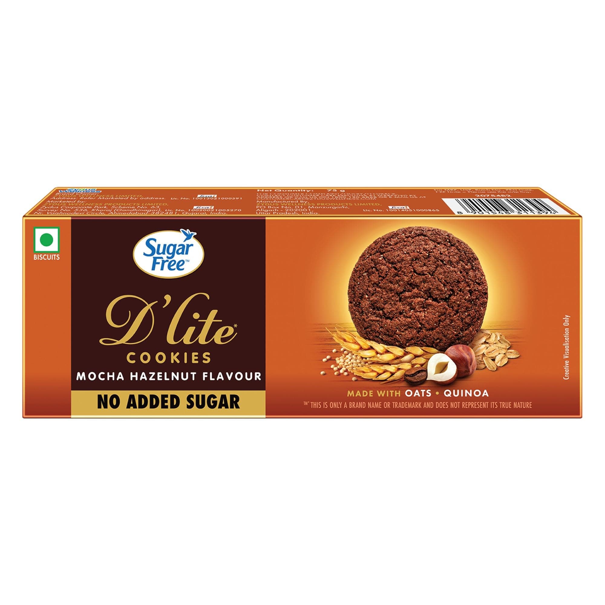 Sugar Free D'lite Mocha Hazelnut Flavour Cookies | Zero Added Sugar | Made With Oats & Quinoa, 75 Gram — image 3