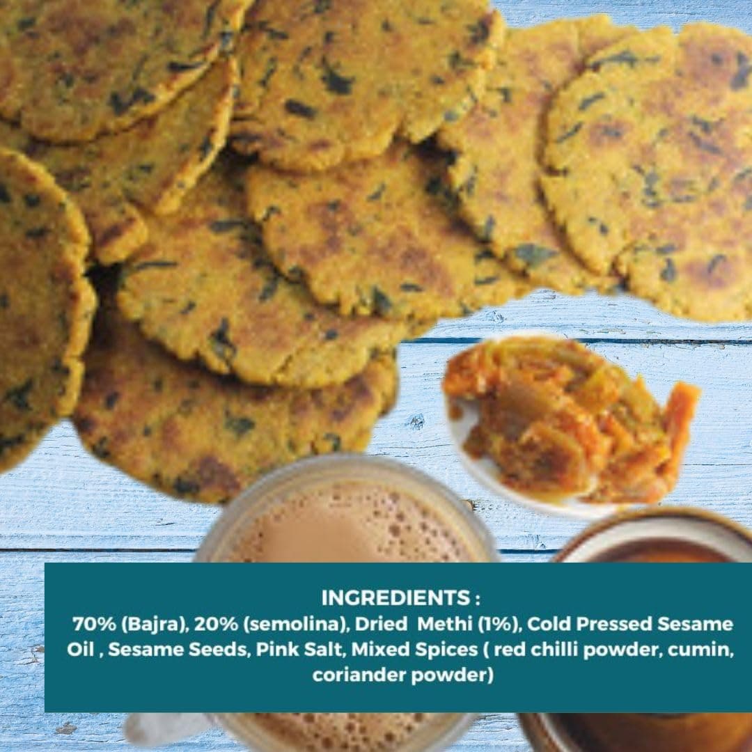 NIHKAN Baked Bajra Methi Bhakhri - 200 Gms | Ready to Eat Millet Snack | Low Calorie No Palm Oil No Preservatives | Healthy Traditional Gujarati Snacks | Made in cold pressed sesame oil — image 3